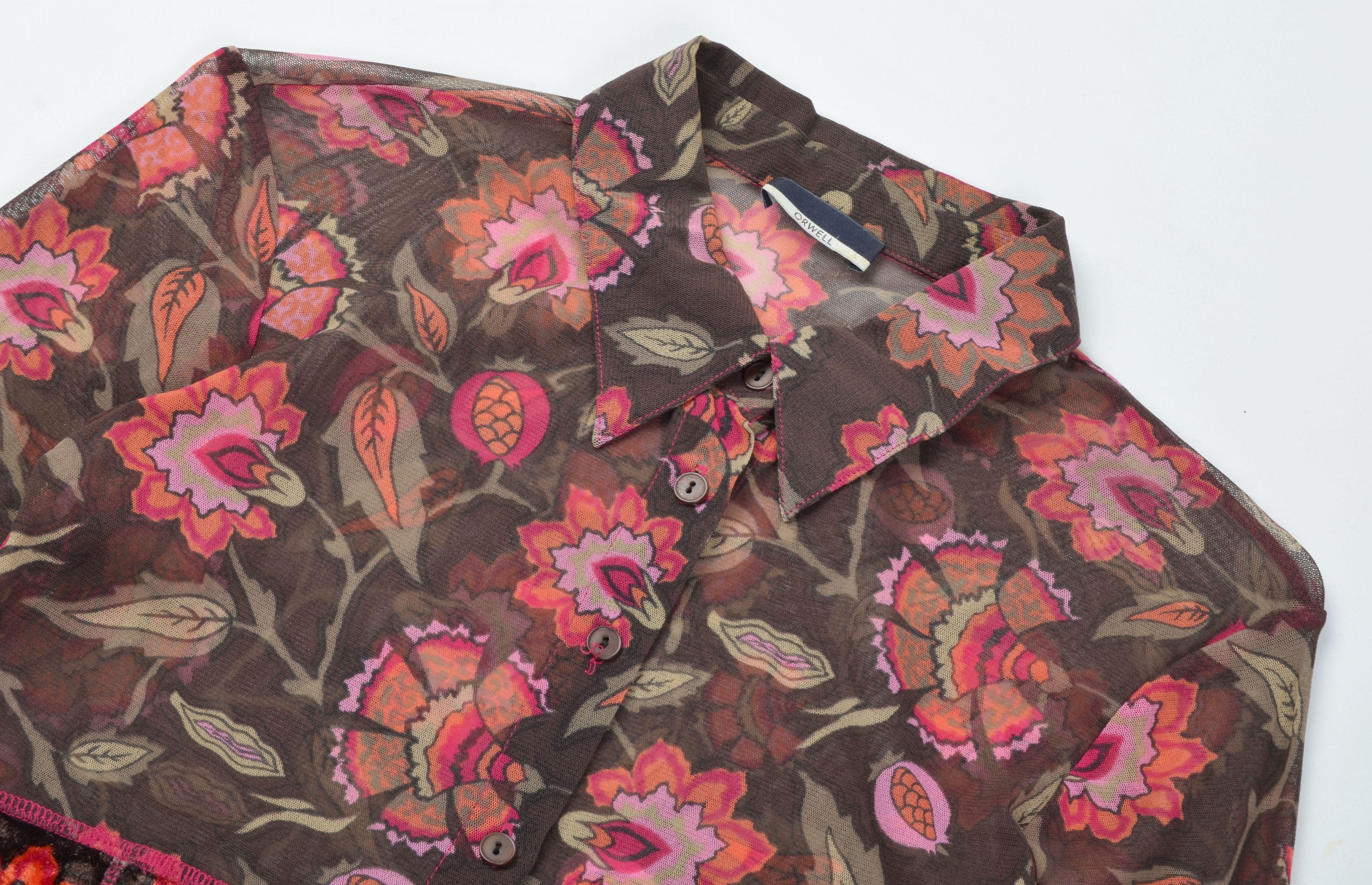 Other Vintage Orwell Y2K Boho Floral Velour Mesh Blouse Top Size M / US 6-8 / IT 42-44 - 5 Thumbnail