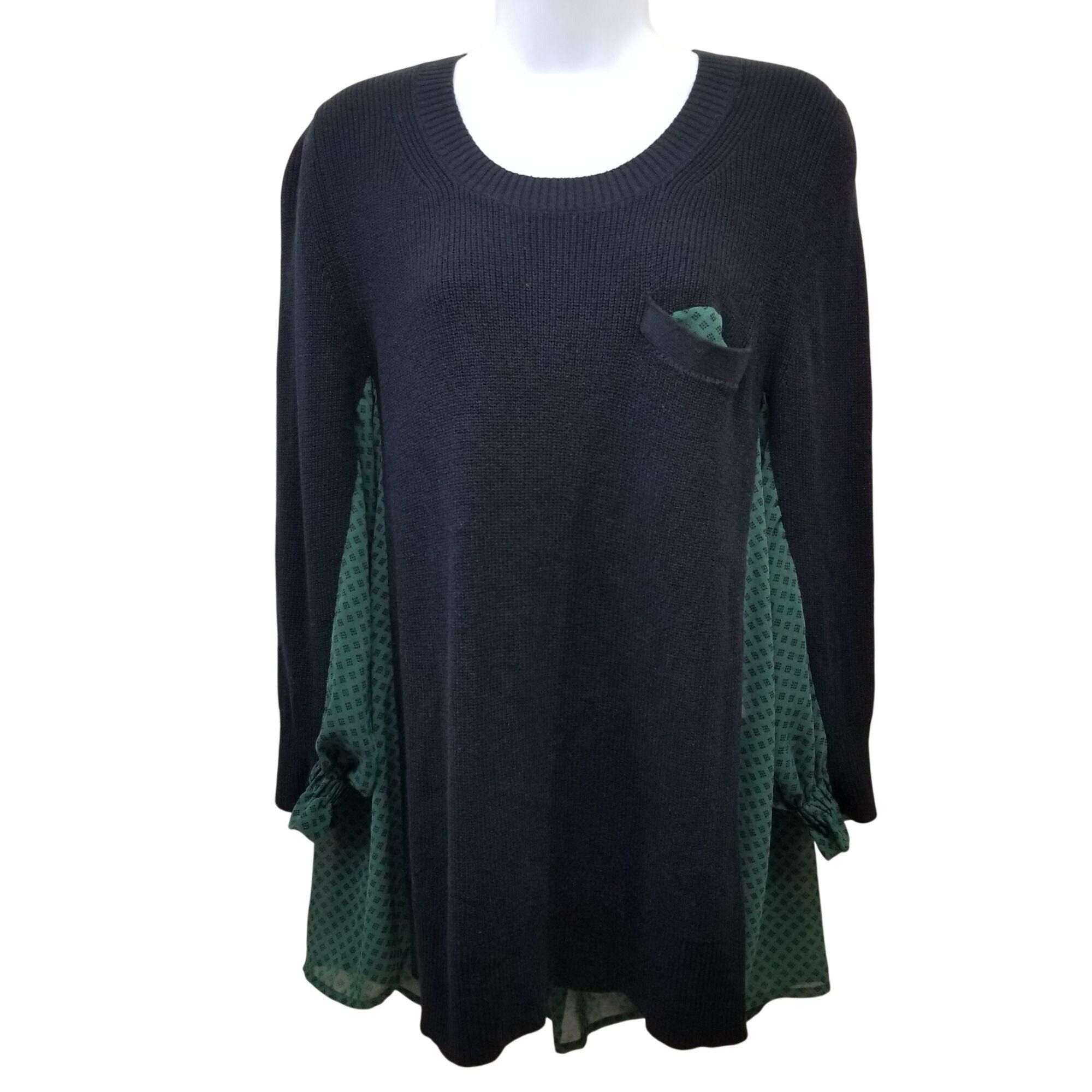 Other Cabi M Black Knit Green Print Chiffon Contrast Sweater 3520 Size M / US 6-8 / IT 42-44 - 2 Thumbnail