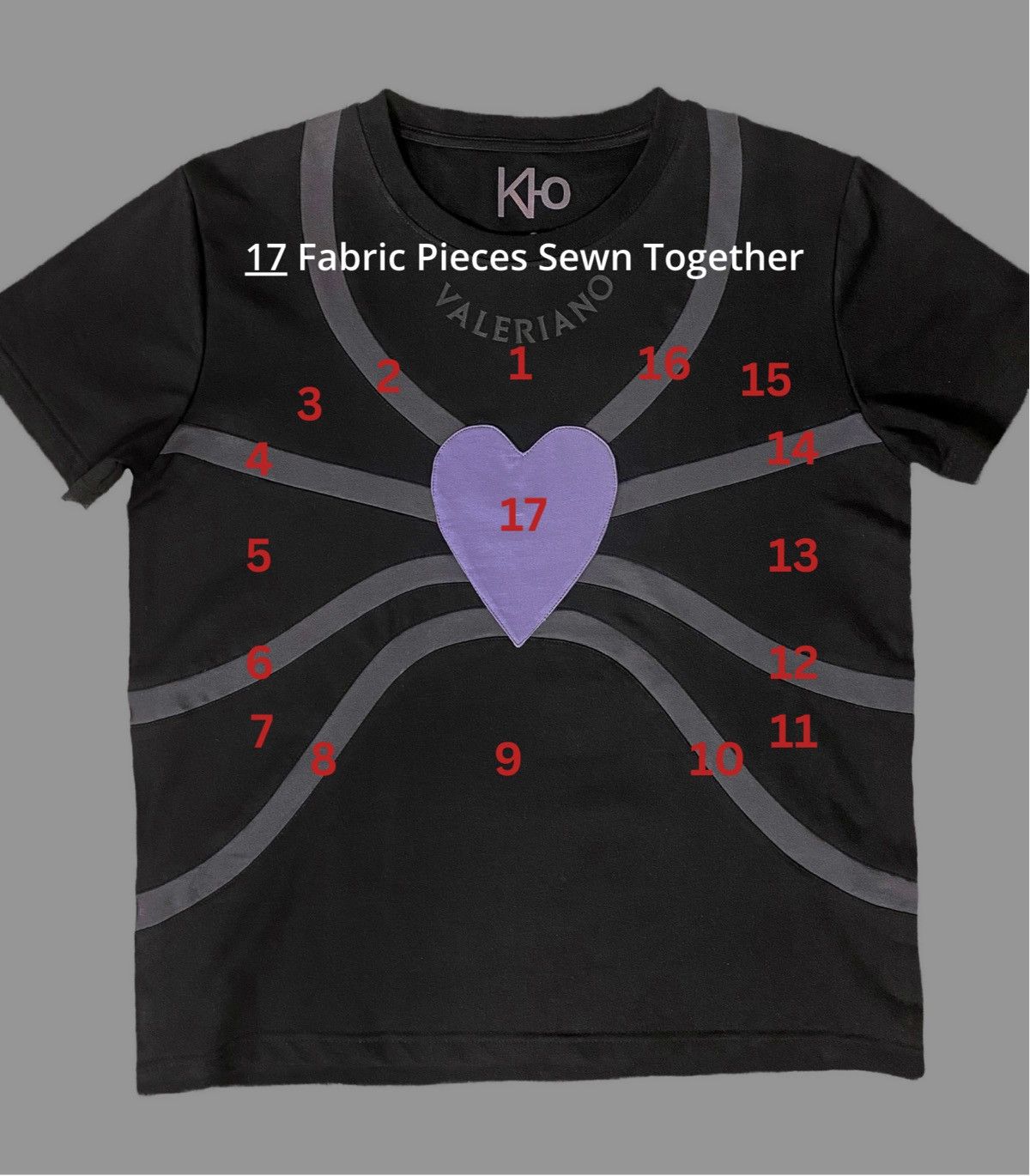 Designer Purple Heart Grey Veins Appliqué Layered T-Shirt Size US M / EU 48-50 / 2 - 5 Thumbnail