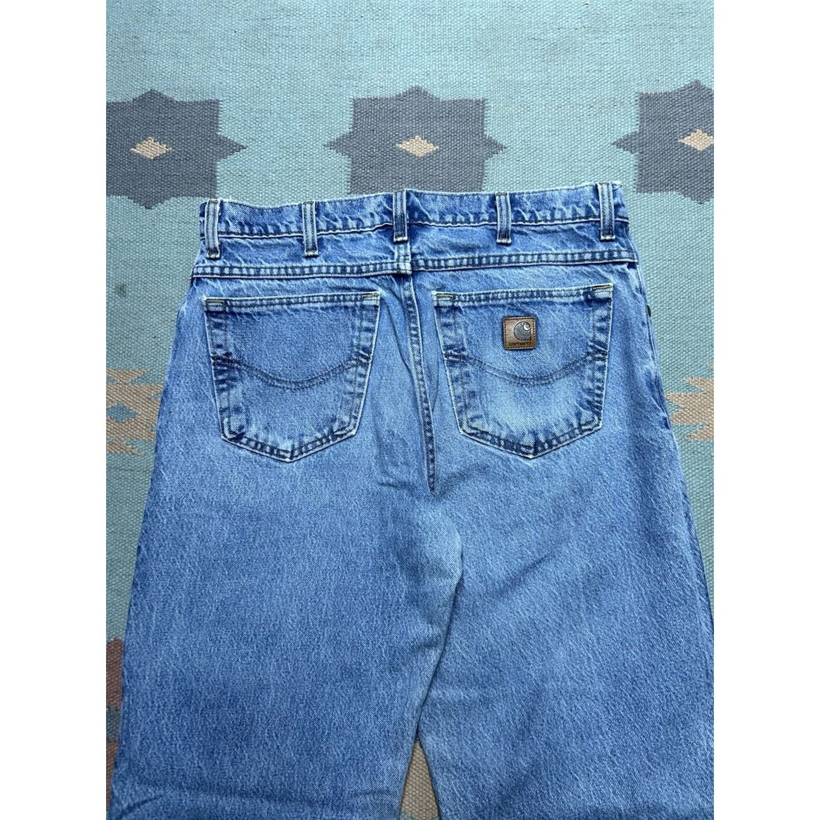 Carhartt VINTAGE Carhartt Jeans Denim Blue Mens 33x33 workwear skater USA worn B46 DST Size US 33 - 7 Thumbnail