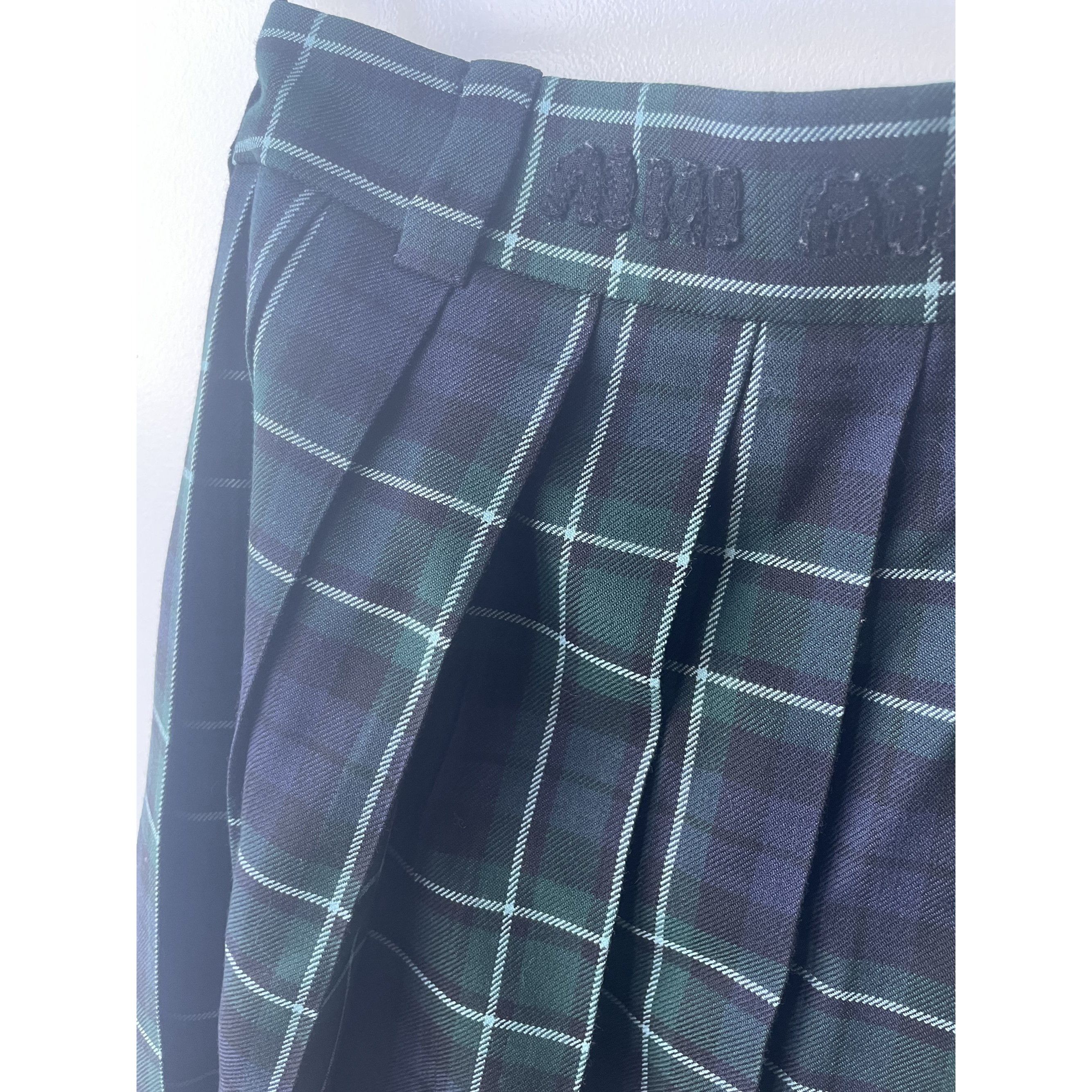 Miu Miu Miu Miu Green & Navy Plaid Pleated Wool Skirt Made In Italy Size 38" / US 16 / IT 52 - 5 Thumbnail
