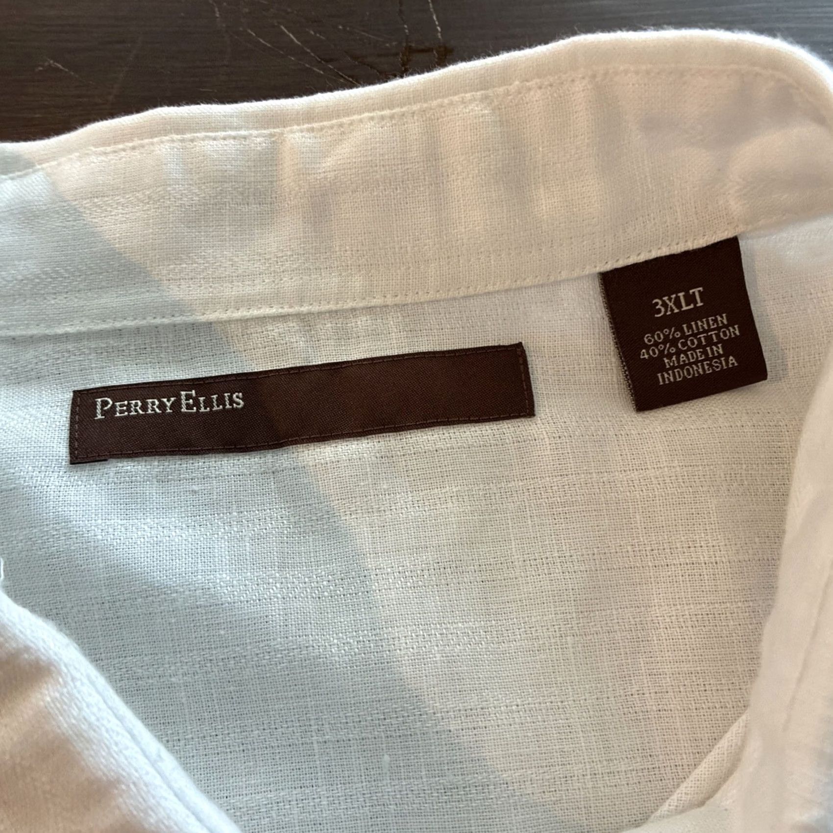 Perry Ellis Perry Ellis Shirt Mens 3XLT White Linen Cotton Blend Long Sleeve Pullover Tall Size US XXL / EU 58 / 5 - 6 Thumbnail