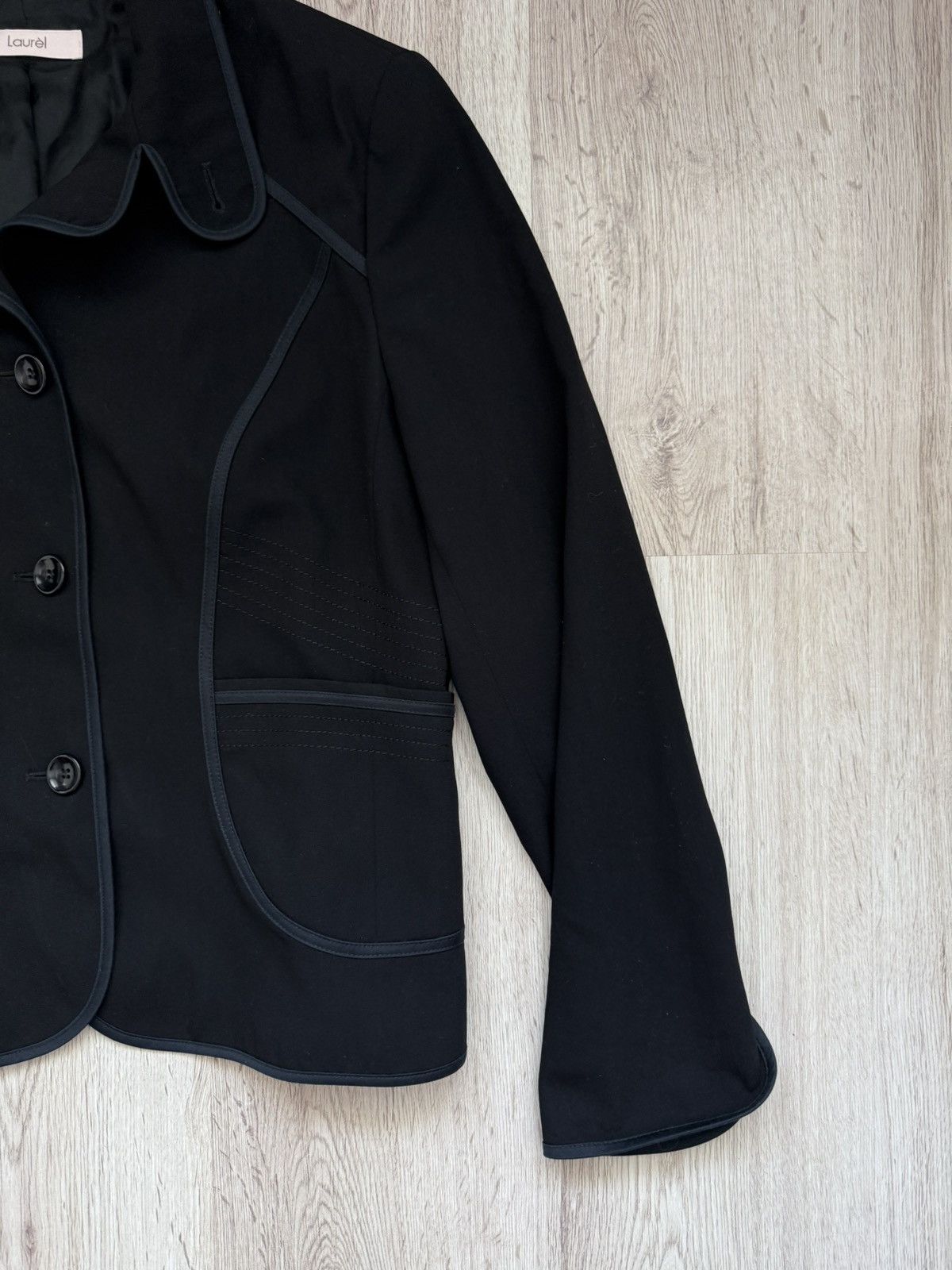 Laurel Laurel Black Virgin Wool Blazer Stitched Line Detail Size 42 Size M / US 6-8 / IT 42-44 - 3 Thumbnail