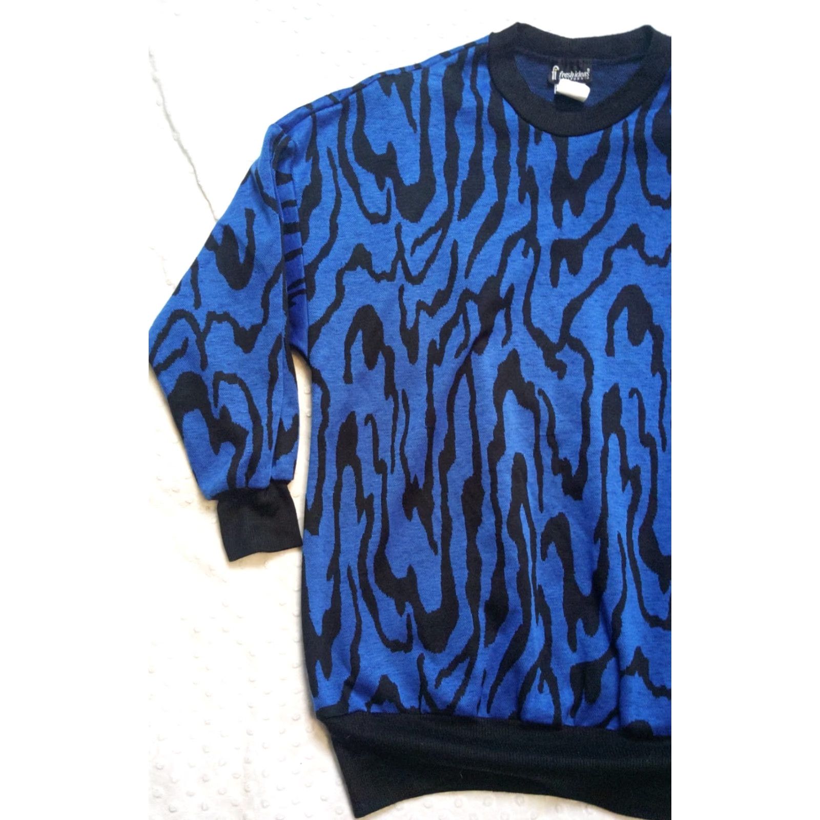 Vintage VINTAGE Tiger Stripe Acrylic Sweater Blue Black Size 18 Made In USA Fresh Ideas 1980s Glam Rock Men’s Mens Size XXL / US 16-18 / IT 52-54 - 3 Thumbnail