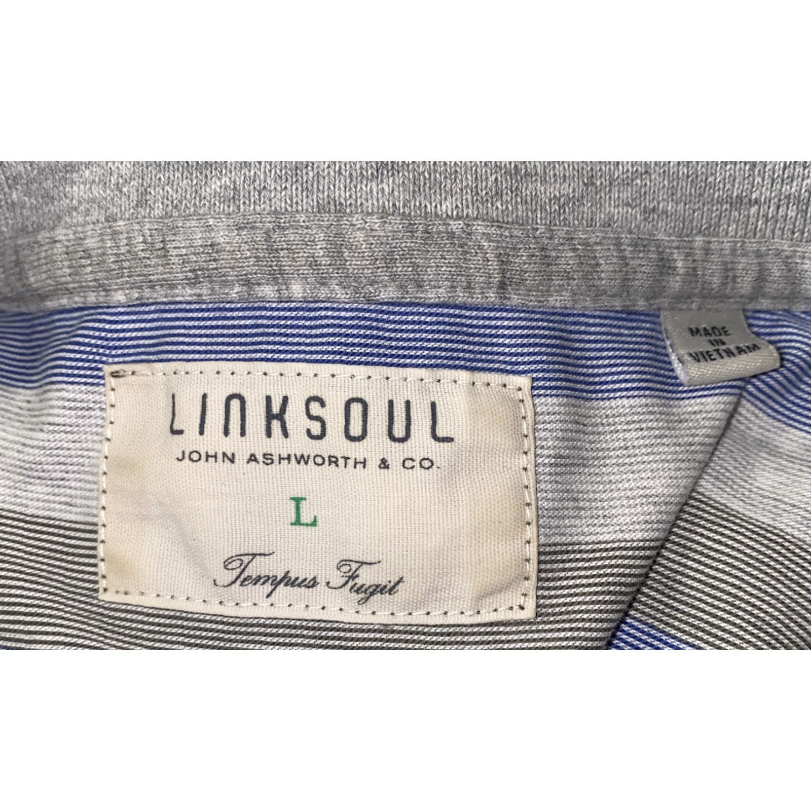 Vintage Linksoul Mens Polo Shirt Short Sleeve Striped Golf Size L Gray/Blue Size US L / EU 52-54 / 3 - 6 Thumbnail