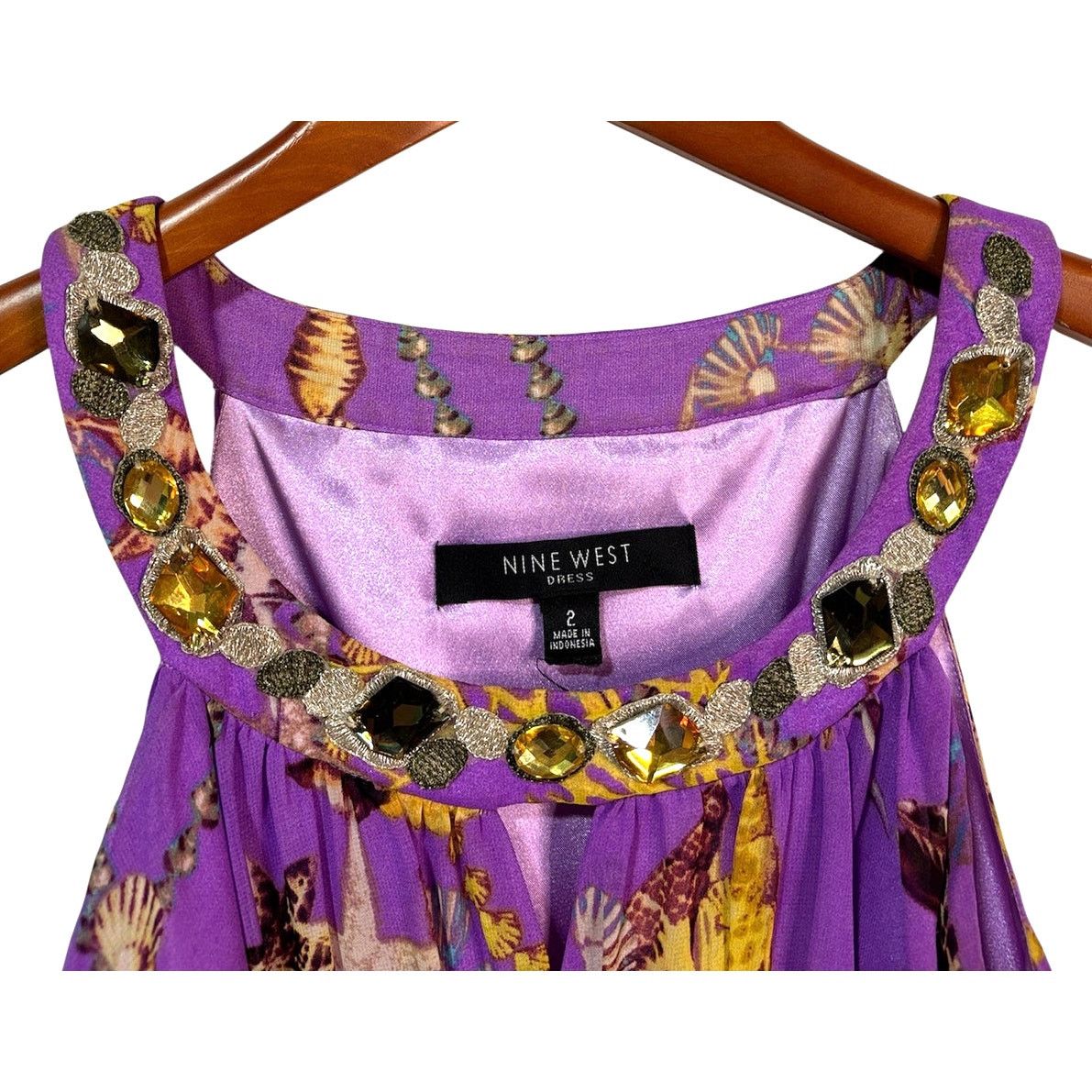 Nine West Size 2 | NINE WEST Women’s Lilac Print Chiffon Halter Dress Size XS / US 0-2 / IT 36-38 - 7 Thumbnail