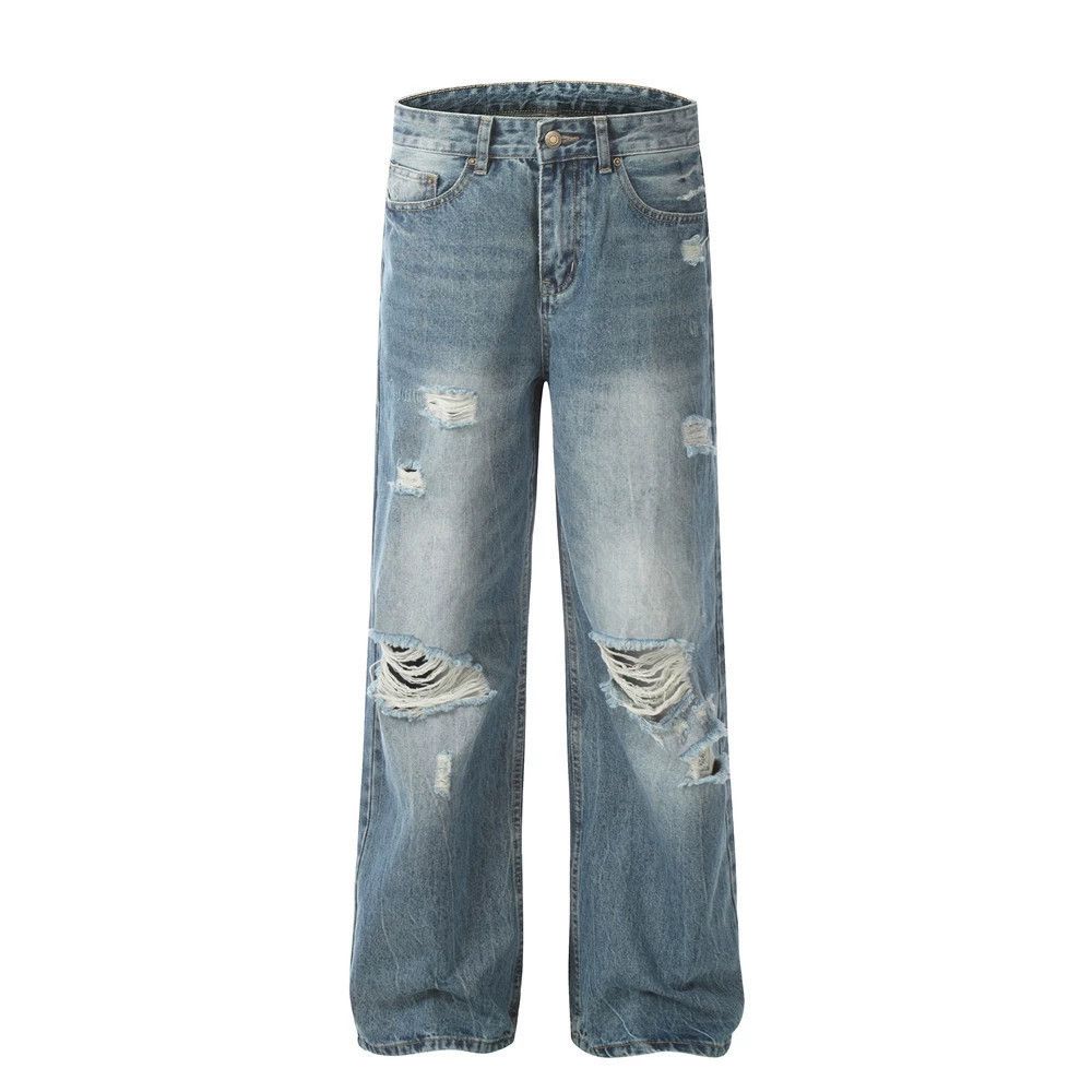 Japanese Brand × Jean American street distressed loose straight washed jeans Size US 32 / EU 48 - 1 Thumbnail
