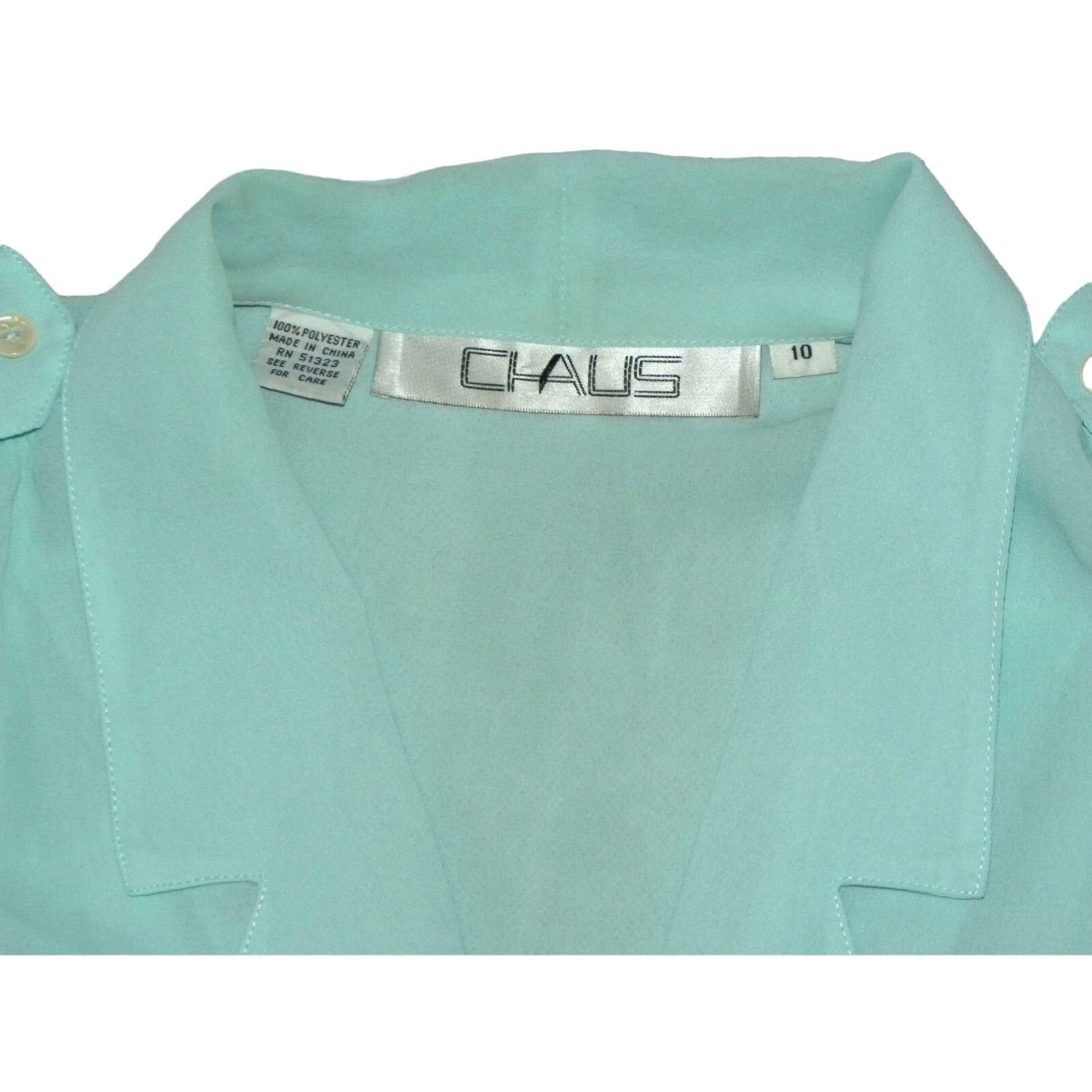 Vintage 90s Y2K Semi Sheer Turquoise Blouse w Epaulettes CHAUS | S Size S / US 4 / IT 40 - 6 Thumbnail