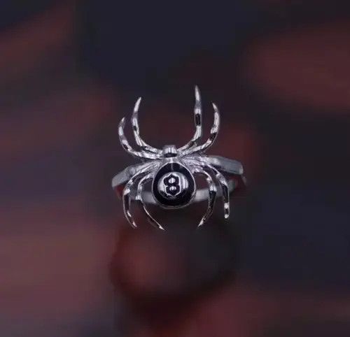 VIBE 8 Ball Spider Ring Player Chrome Silver Billiards Eight Size ONE SIZE - 2 Thumbnail