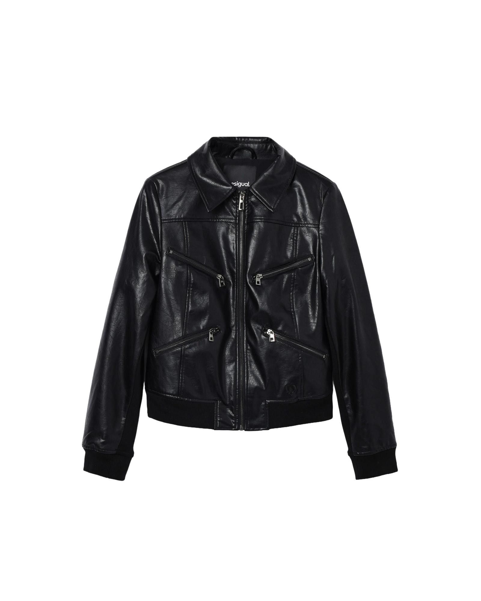 image of Desigual Zippered Blazer With Classic Collar And Front Pockets in Black, Women's (Size Medium)