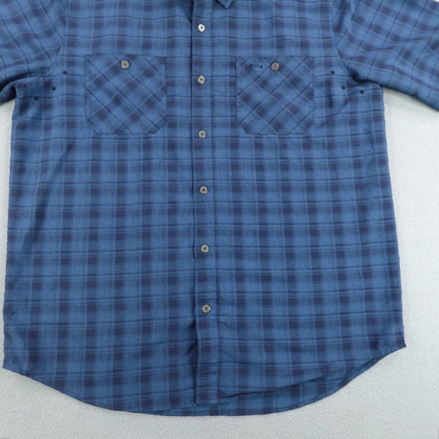 Orvis VINTAGE Orvis Shirt Mens Large Blue Plaid Tech Button Up Lightweight Fishing Camp Work Size US L / EU 52-54 / 3 - 4 Thumbnail