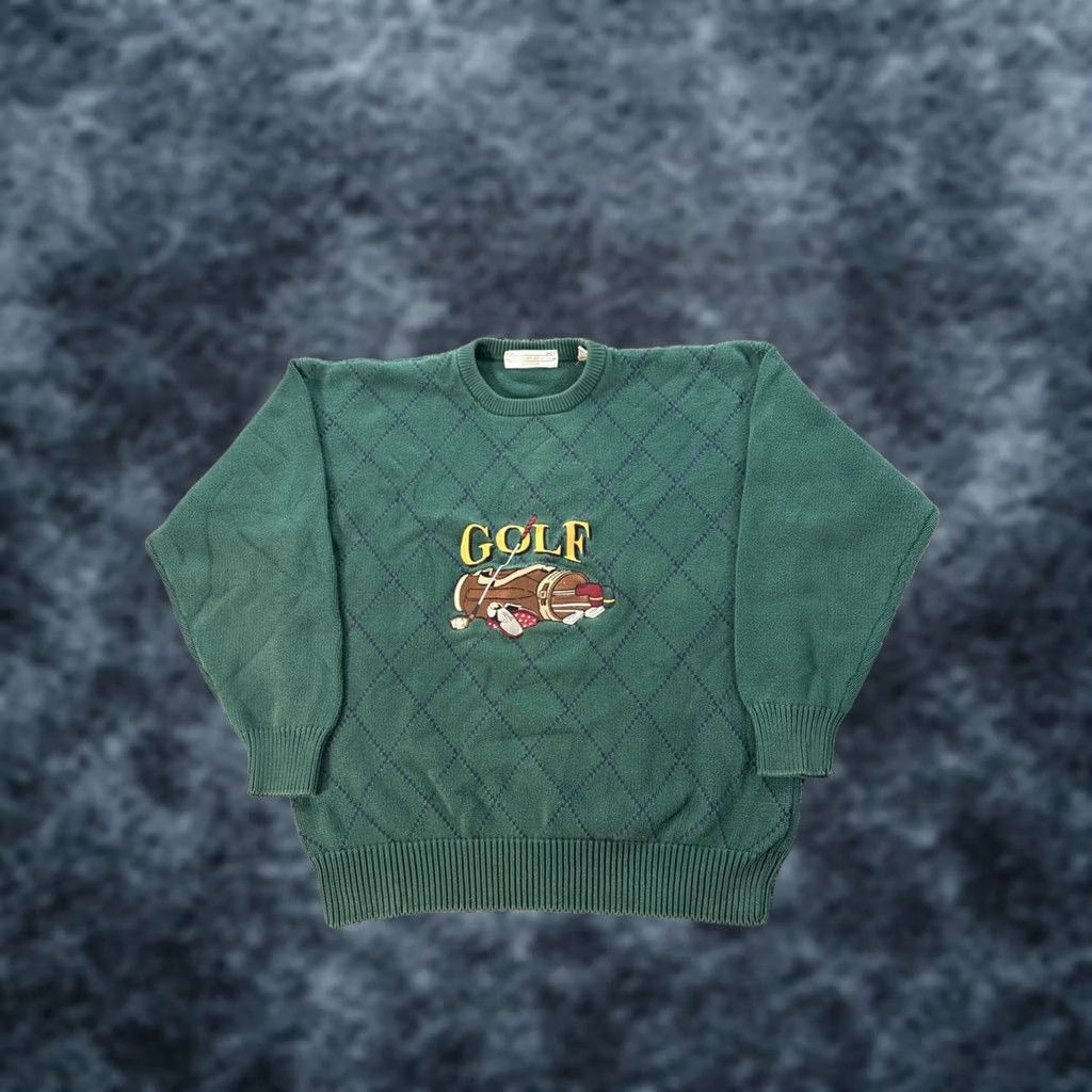 Vintage VINTAGE John Ashford Golf Sweater Mens Large Green Embroidered Argyle Knit 90s Size US L / EU 52-54 / 3 - 1 Thumbnail