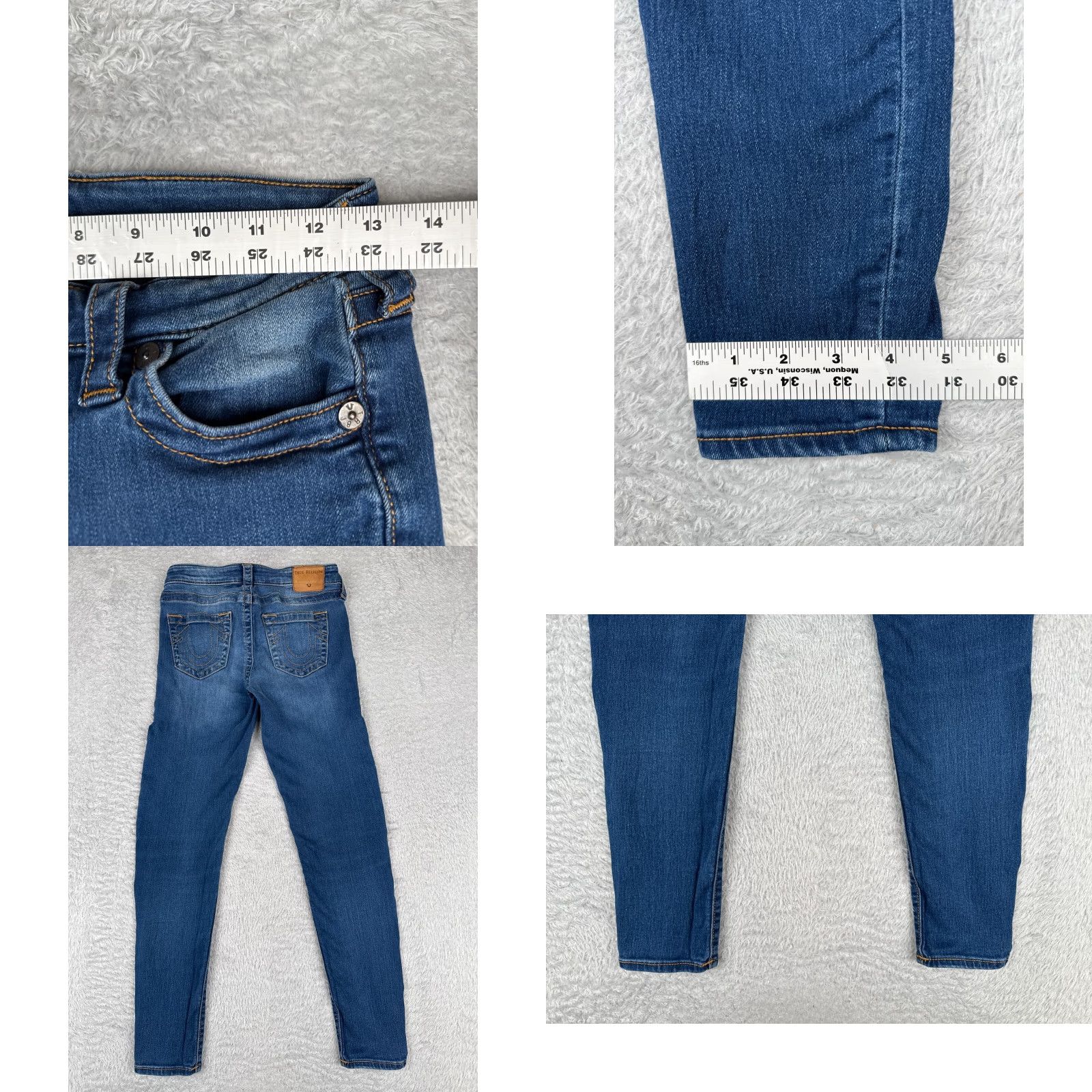 True Religion True Religion Jeans Women 27 Blue Denim Mid Rise Super Skinny Med Wash Low 26x28 Size 27" / US 4 / IT 40 - 9 Thumbnail