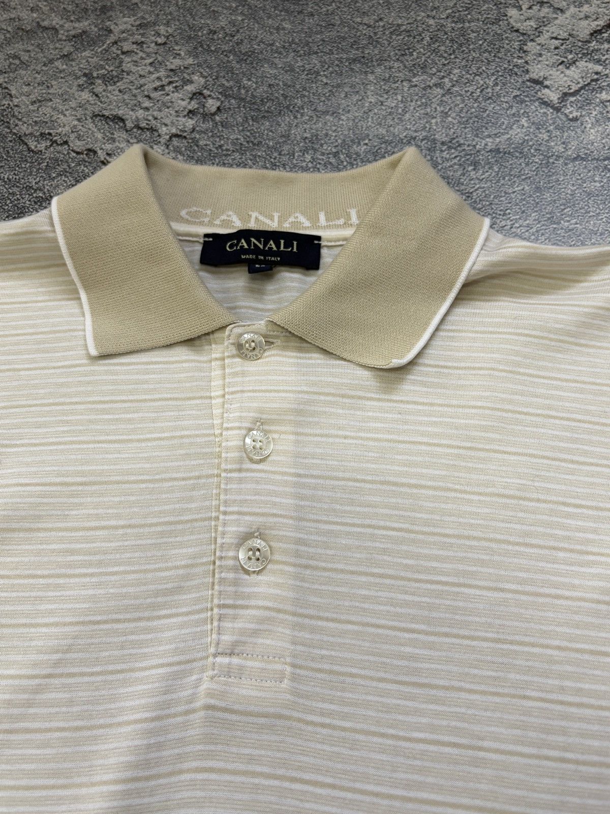 Canali CANALI Beige Striped 100% Cotton Polo Shirt 52 XL Italy Size US XL / EU 56 / 4 - 4 Thumbnail