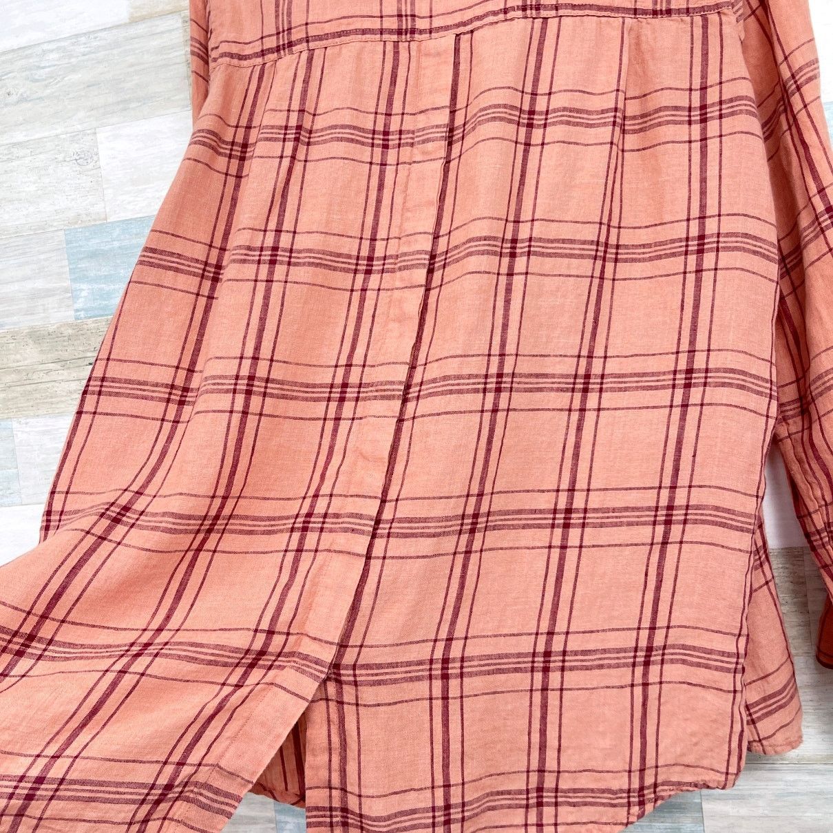 Free People Free People Linen No Limit Shirt Orange Plaid Longline M Size M / US 6-8 / IT 42-44 - 7 Thumbnail