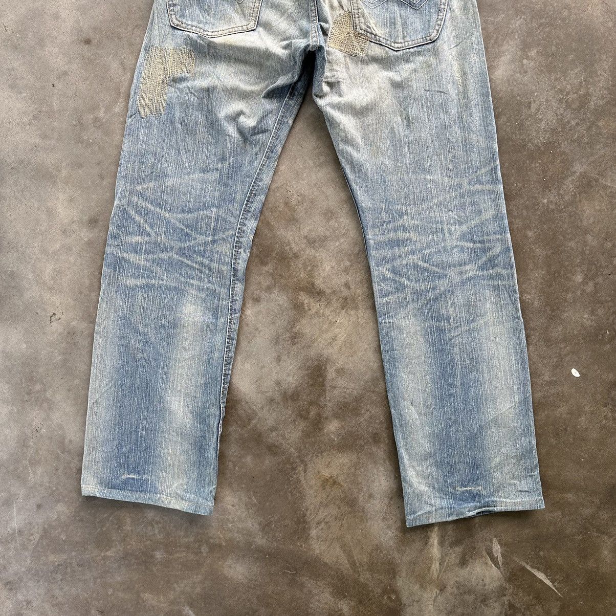 Japanese Brand Vintage 💥 Edwin Patchwork Faded Rusty Denim Jean Pant Faded Size US 32 / EU 48 - 10 Thumbnail