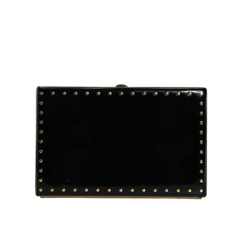 Dolce & Gabbana Dolce & Gabbana Black Leather Studs Gold Frame Clutch Evenin Size ONE SIZE - 3 Thumbnail