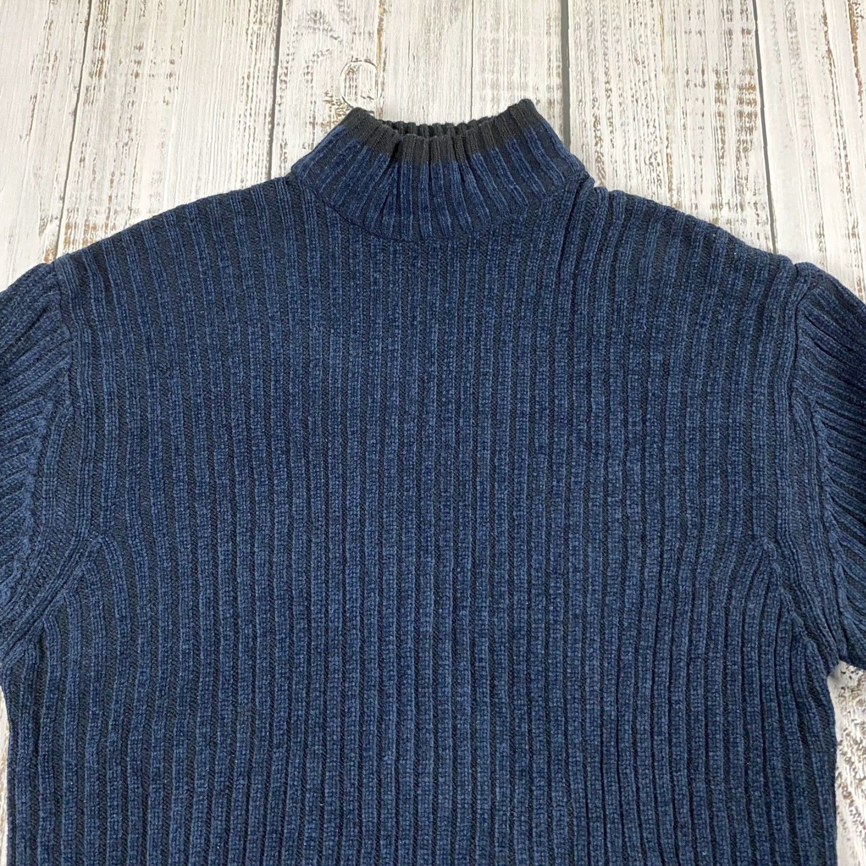 Vintage VINTAGE 90s Barcode Mens Turtleneck Sweater Hoodie 2XL Fall Winter Blue Black Stripes Size US XXL / EU 58 / 5 - 2 Thumbnail