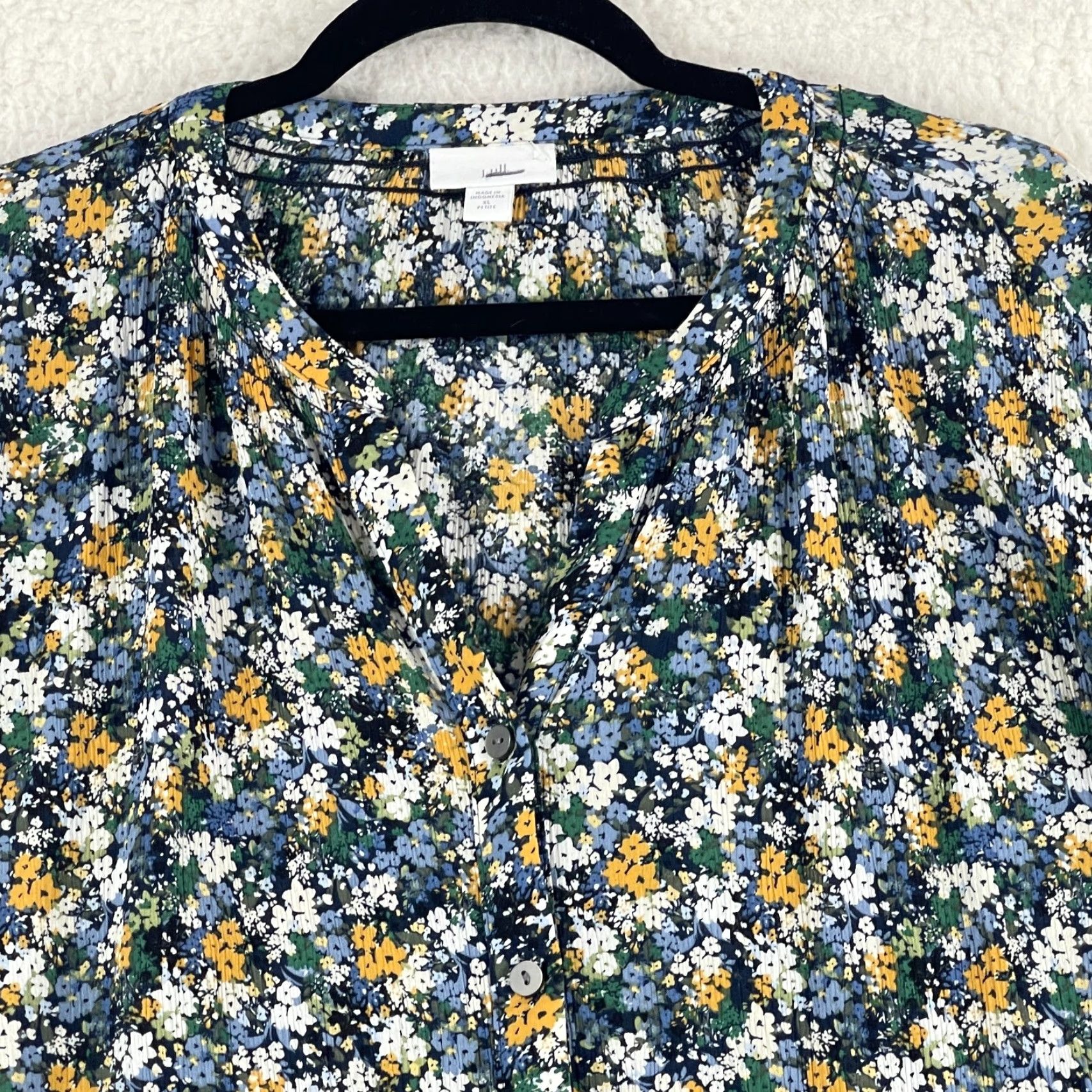 J. Jill J. Jill Petites Blue Floral Print Button-Up Shirt Womens V-Neck Size PXL - Casual Shirt Size XL / US 12-14 / IT 48-50 - 3 Thumbnail