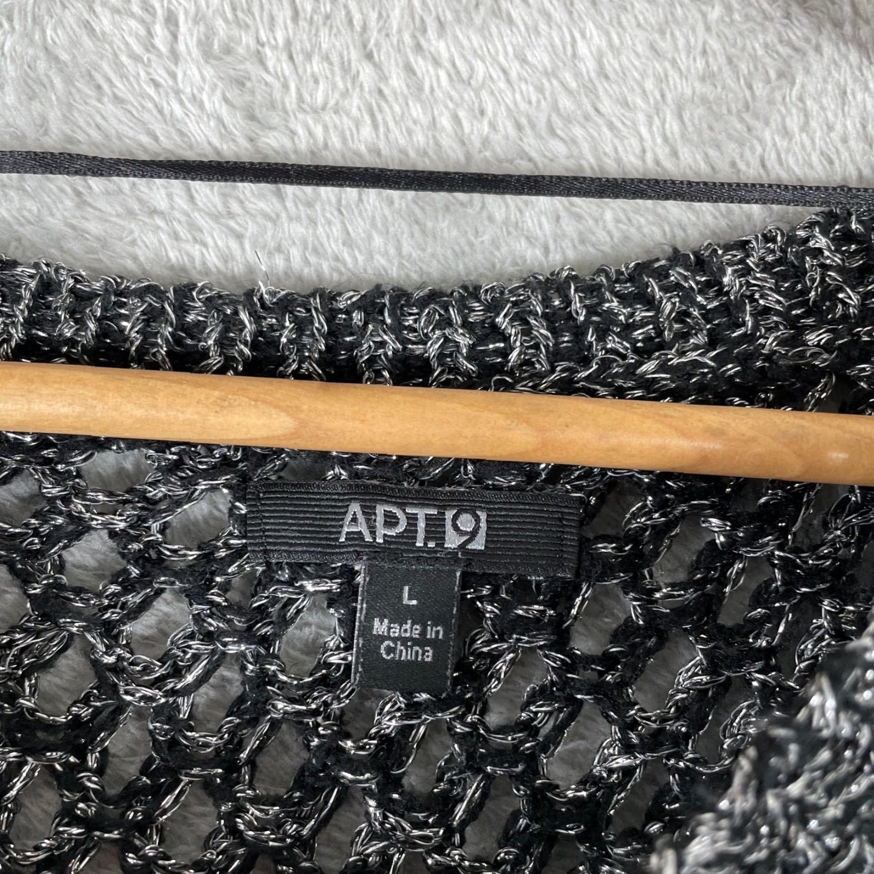 Apt. 9 Apt 9 Sweater Womens Large Black Metallic Open Knit Crochet Long Sleeve Size L / US 10 / IT 46 - 4 Thumbnail