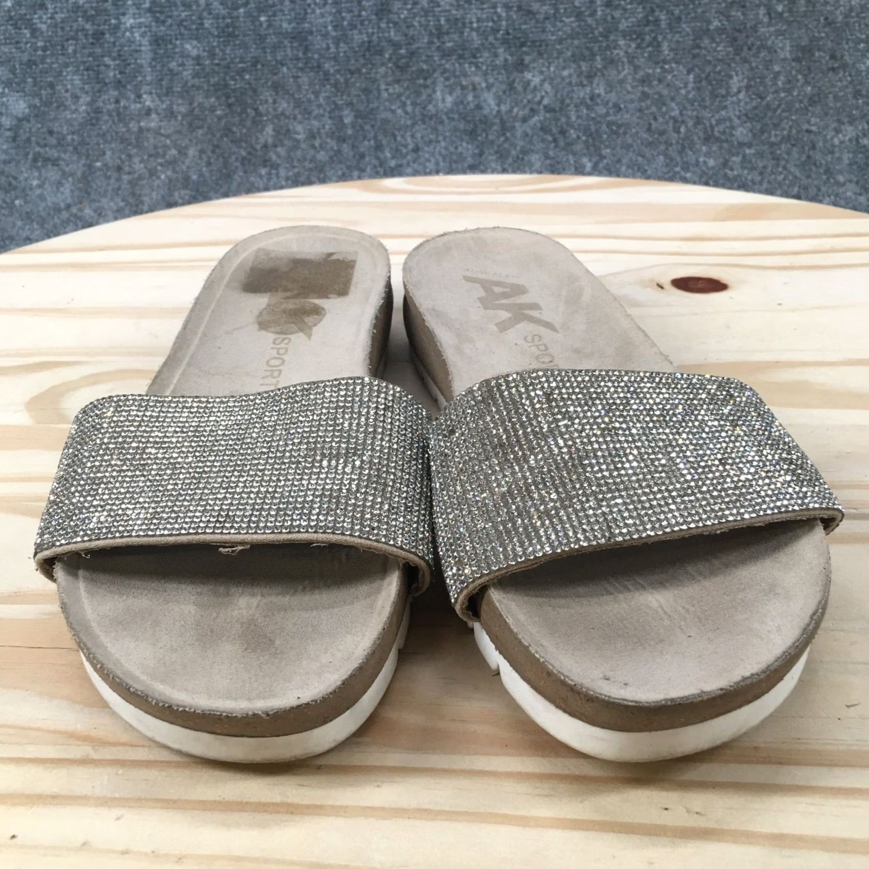 Anne Klein Anne Klein AK Sport Heels Womens 8 Beige Fabric AKGoingForIt Slide Sandals Size US 8 / IT 38 - 7 Thumbnail