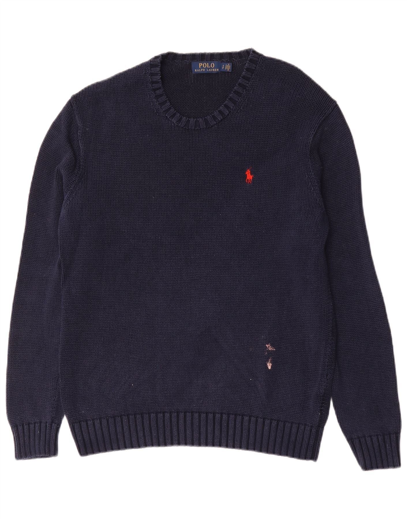 Polo Ralph Lauren Mens Crew Neck Jumper Sweater Small Navy Blue Cotton Size US L / EU 52-54 / 3 - 1 Thumbnail