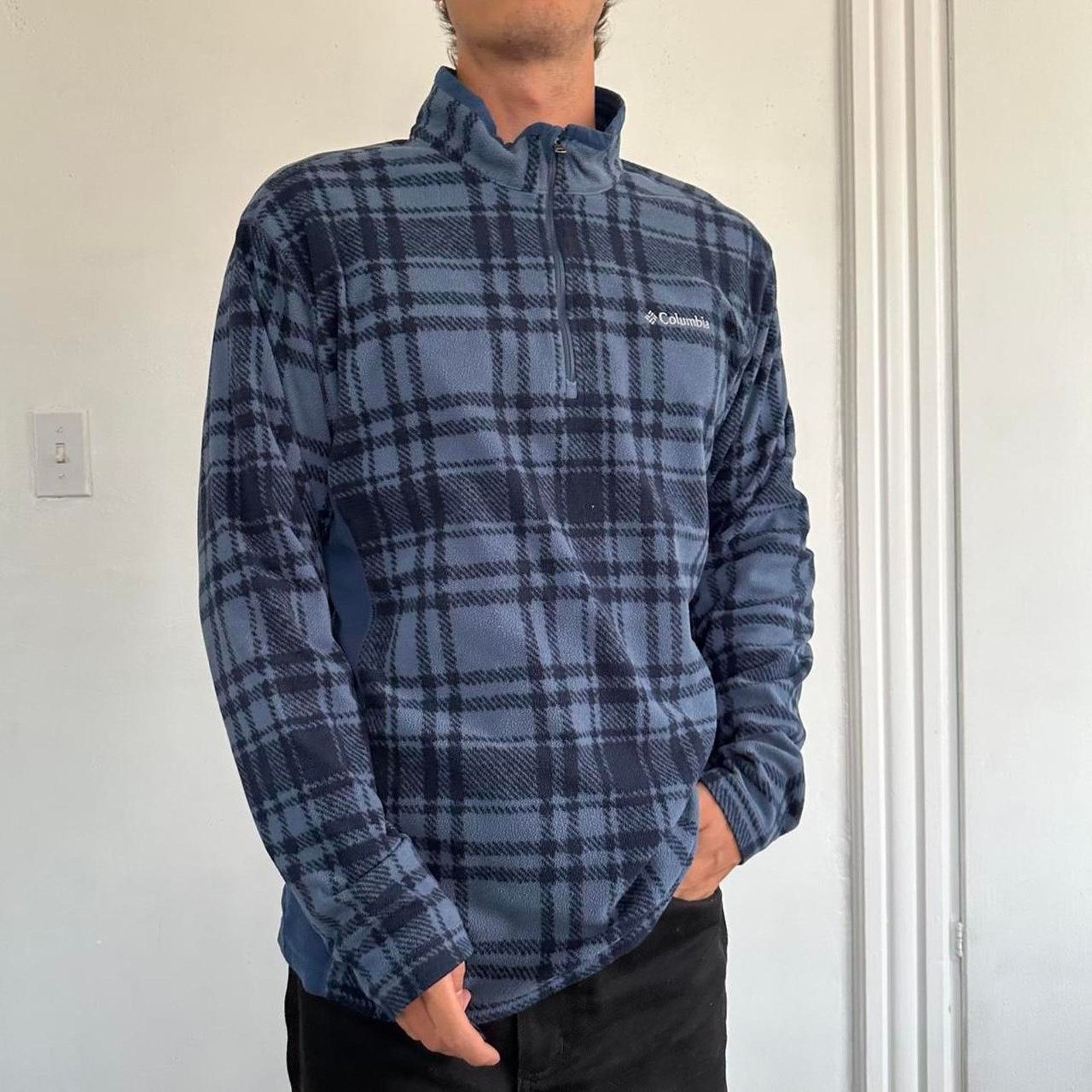 Columbia × Vintage Vintage Y2K 00s Plaid Columbia Fleece Quarterzip Jacket Size US L / EU 52-54 / 3 - 8 Thumbnail
