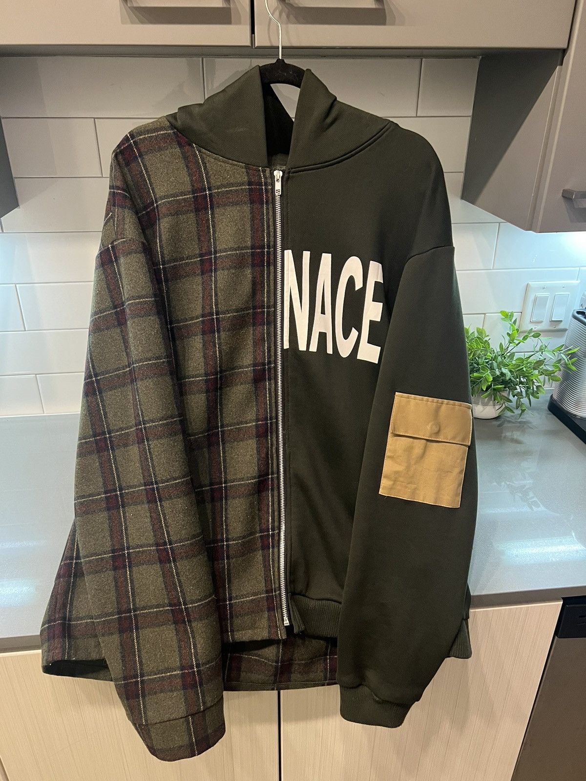 image of Menace Plaid Zip Up in Green, Men's (Size XL)