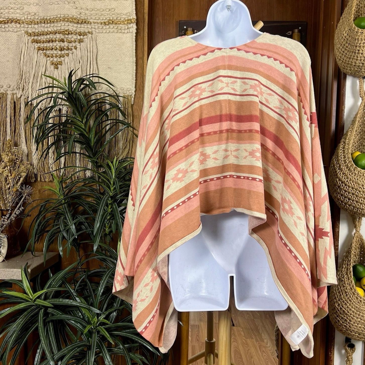 Coldwater Creek Boho Pink Aztec Cotton Knit Poncho OS | Cozy Coldwater Creek Size S / US 4 / IT 40 - 2 Thumbnail