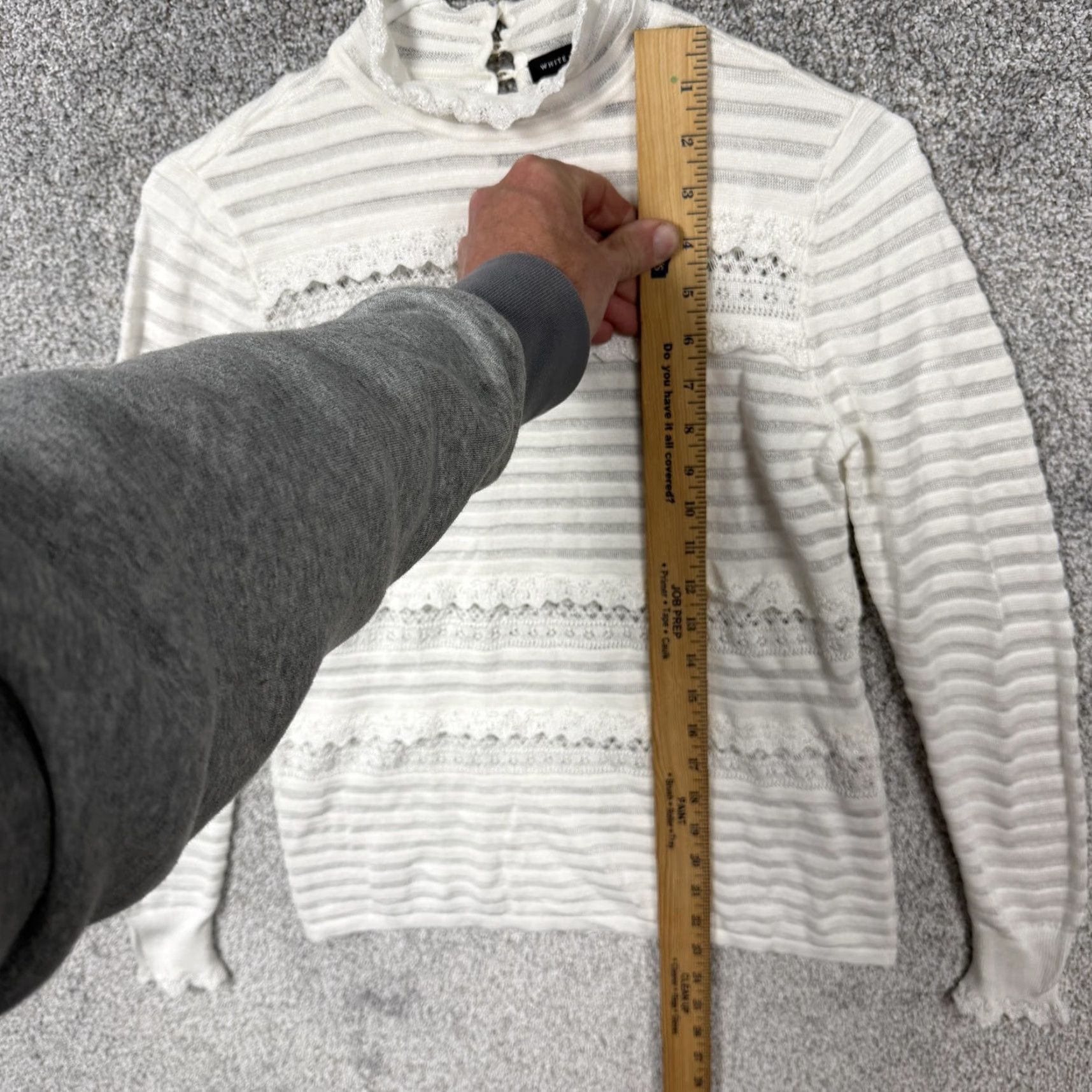 White House Black Market White House Black Market Sweater Womens Small White Pullover Mock Neck Ruffle Knit Lace Striped Light Weight Size S / US 4 / IT 40 - 2 Thumbnail