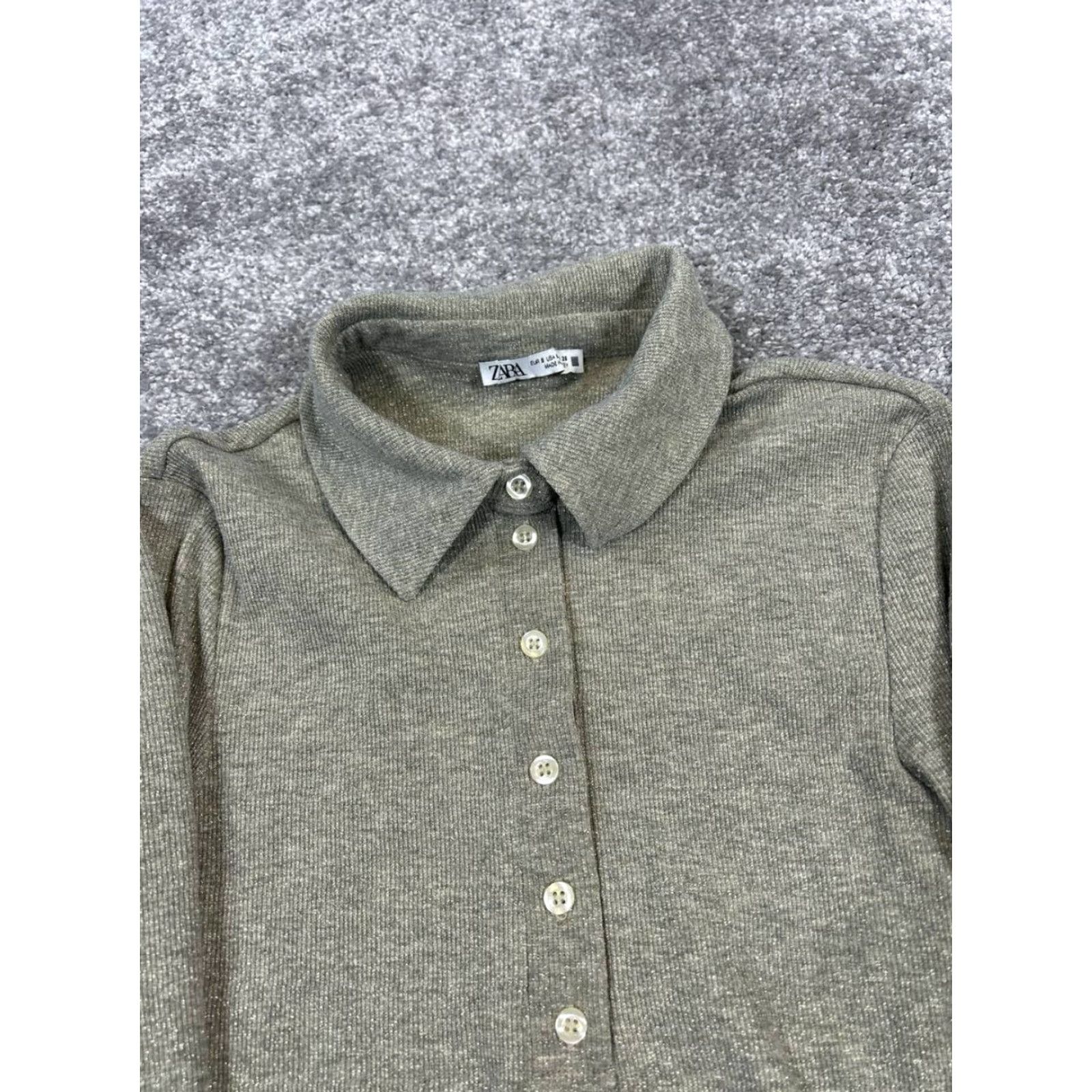 Zara Zara Polo Shirt Mens S Silver Knit Short Sleeve Button Collared Golf Casual Knit Polo Shirt Mens Small Silver Size US S / EU 44-46 / 1 - 2 Thumbnail
