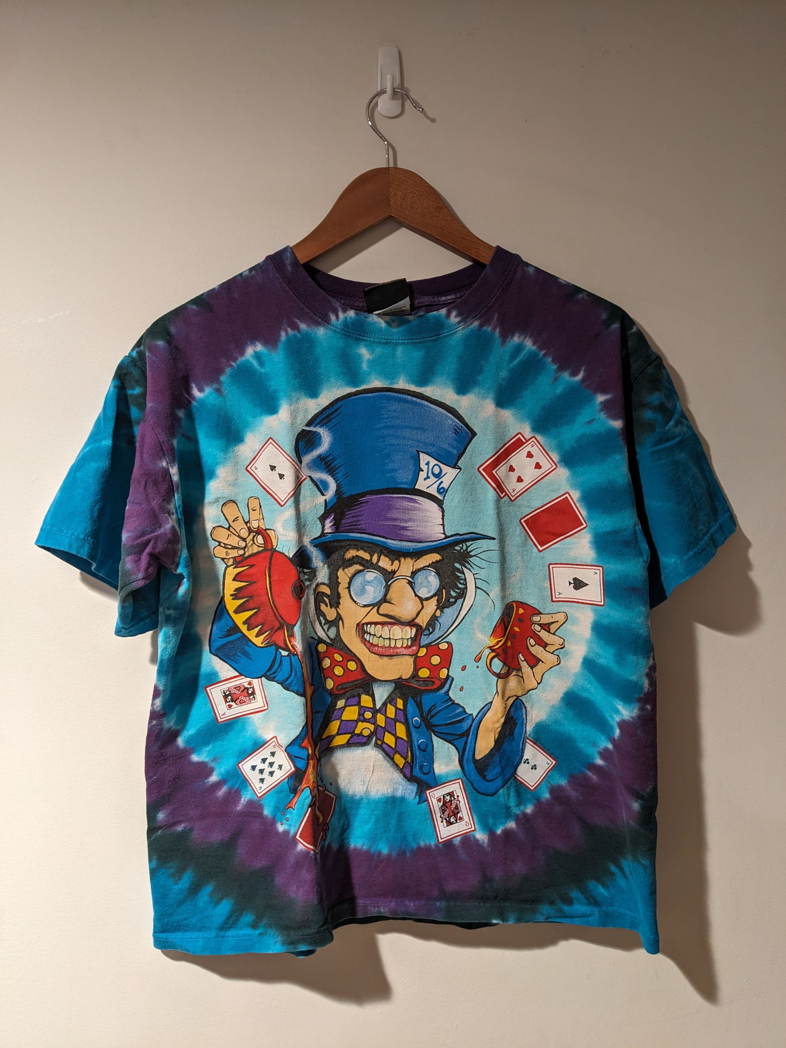 image of Liquid Blue x Vintage 2003 Alice In Wonderland Mad Hatter Liquid T-Shirt in Blue (Size Medium)