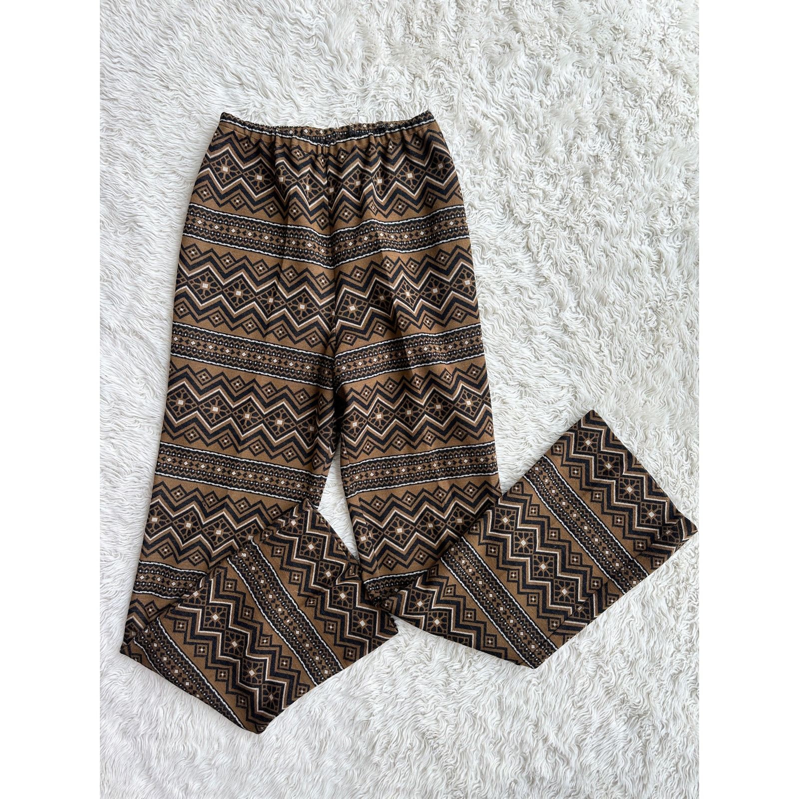 Vintage 70s Funky Patterned Double Knit Poly Pants Size 27" / US 4 / IT 40 - 1 Thumbnail