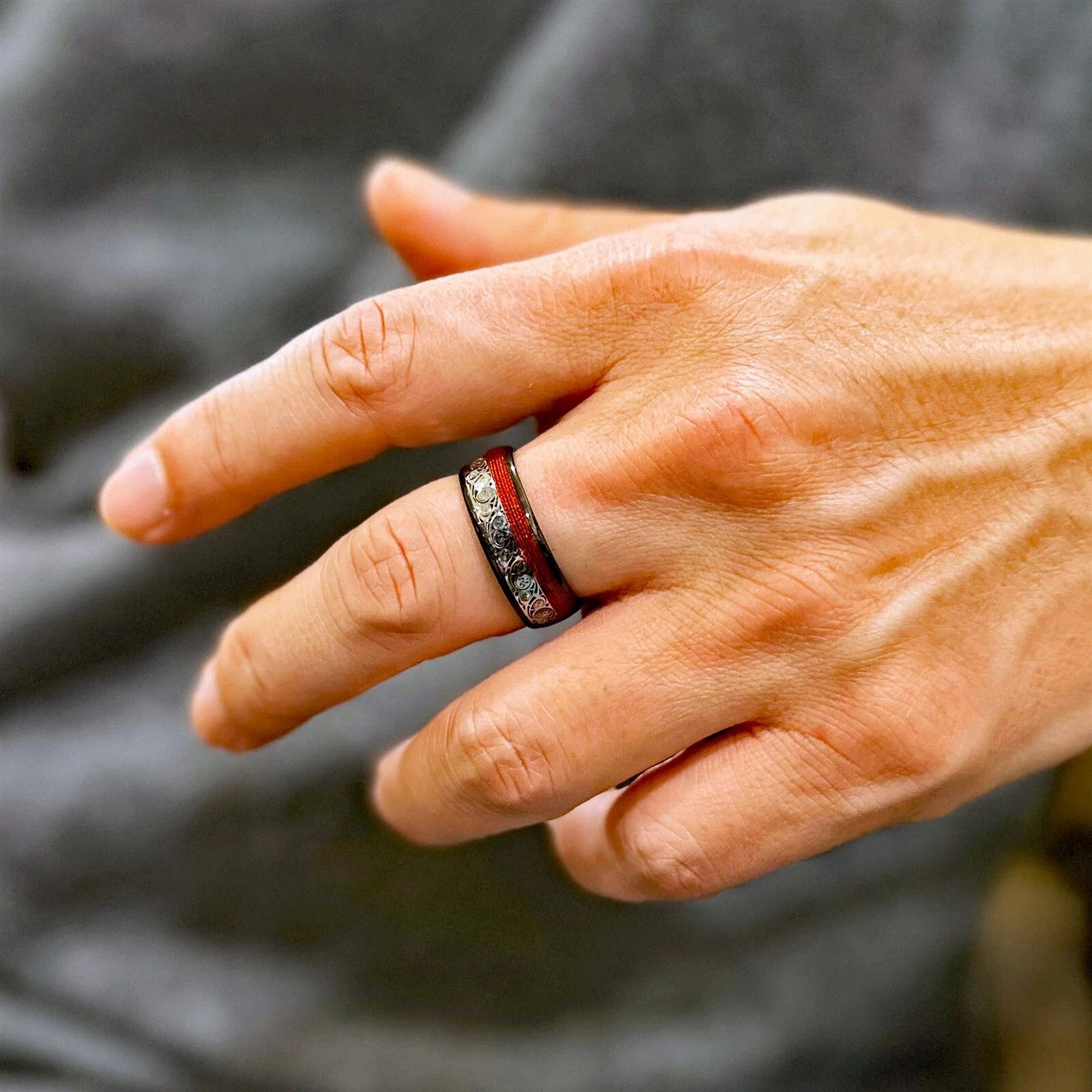 Other Tungsten Carbide Ring Band Clockwork Gears & Red Wire Size ONE SIZE - 3 Thumbnail