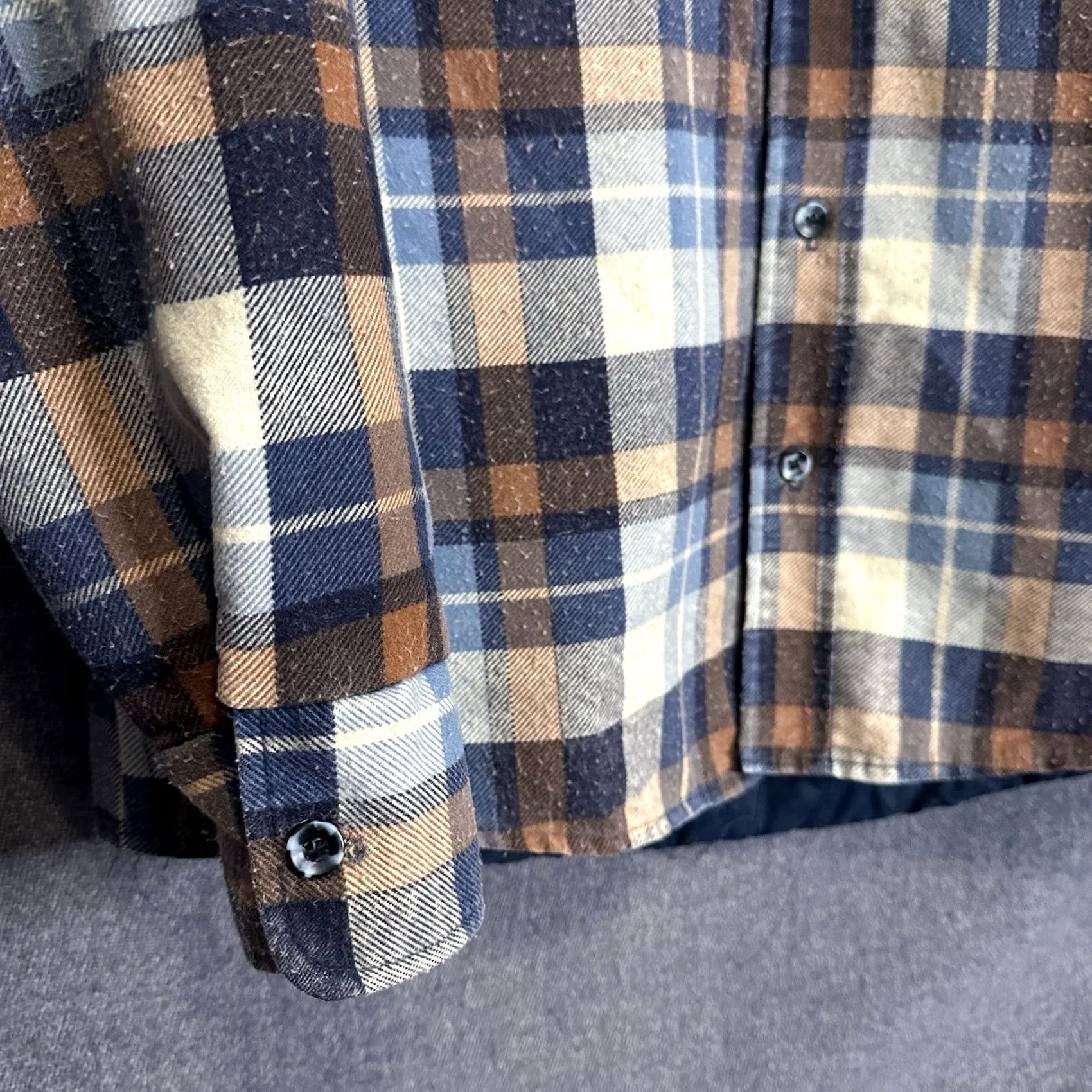 Sears VINTAGE Sears Fieldmaster Flannel Shirt Jacket Pocket Large Tall 16 Plaid Blue Size US L / EU 52-54 / 3 - 3 Thumbnail
