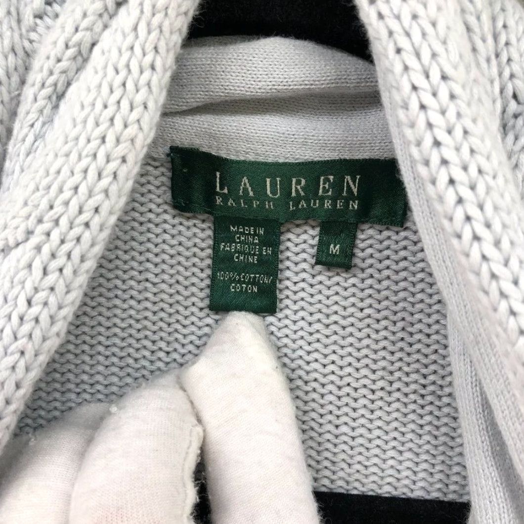 Ralph Lauren VINTAGE Lauren Ralph Lauren Shawl Collar Sweater Knit Dusty Gray Cotton Womens Medium M Blue Pullover V-Neck Long Sleeve Size M / US 6-8 / IT 42-44 - 7 Thumbnail