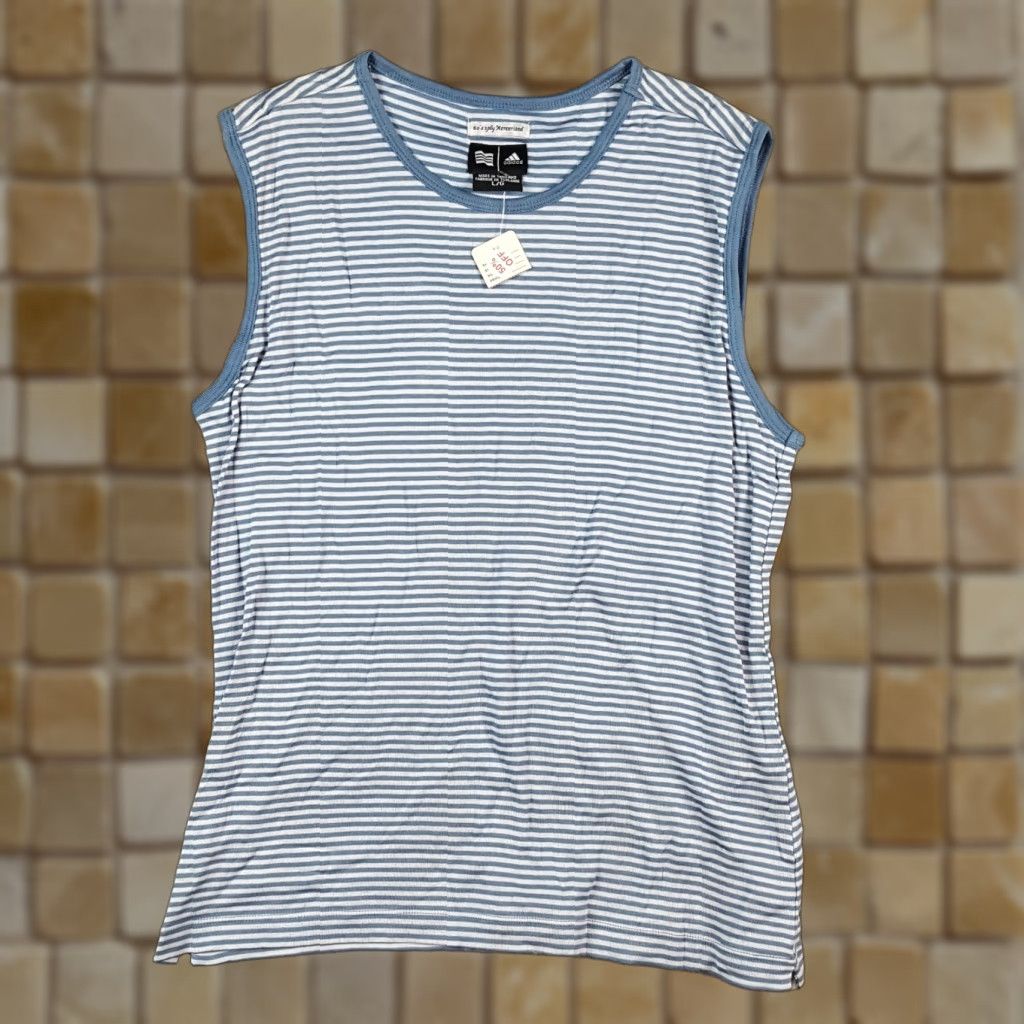 Adidas Adidas Blue Striped Tank Top Women's Large Athletic Gym Sports T Shirt Workout Size L / US 10 / IT 46 - 1 Thumbnail
