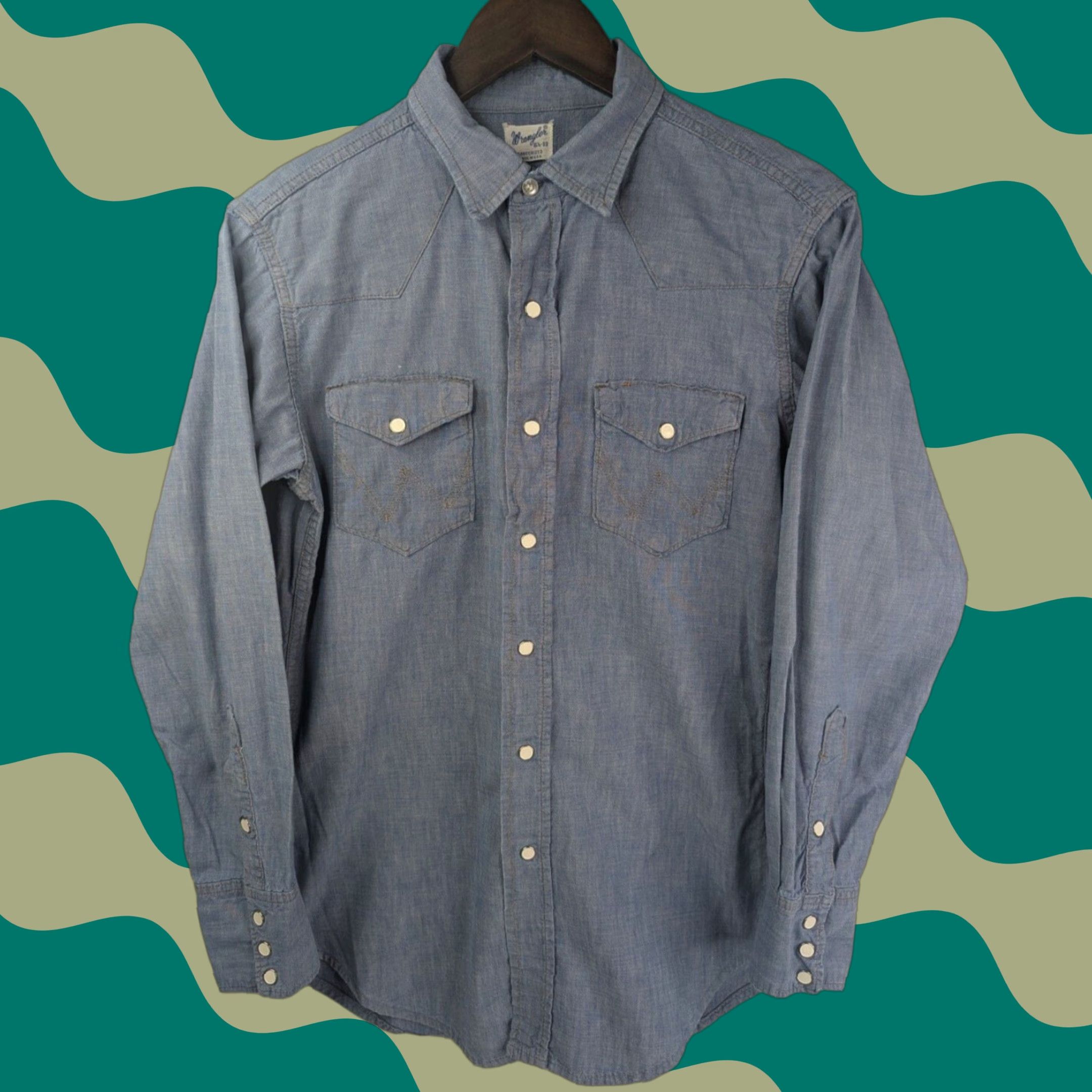 Wrangler VINTAGE Wrangler Chambray Denim Western Shirt Sanforized Snap Button 15.5 33 Blue Cotton Men Regular Size 15.5 XS-? Size US L / EU 52-54 / 3 - 1 Thumbnail