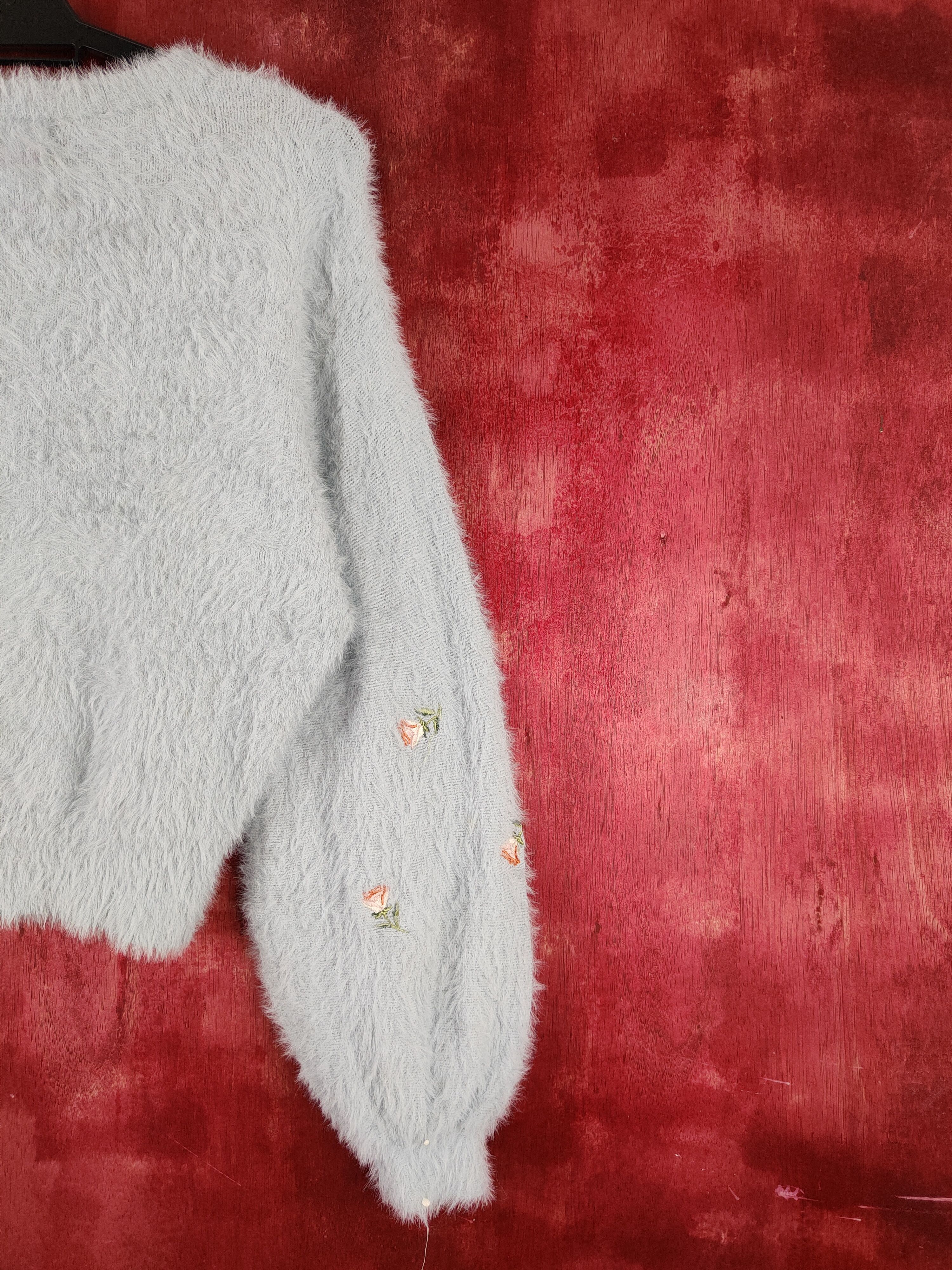 Japanese Brand × Vintage Dazzlin Blue Flowers Fur Mohair Knitwear Size M / US 6-8 / IT 42-44 - 10 Thumbnail