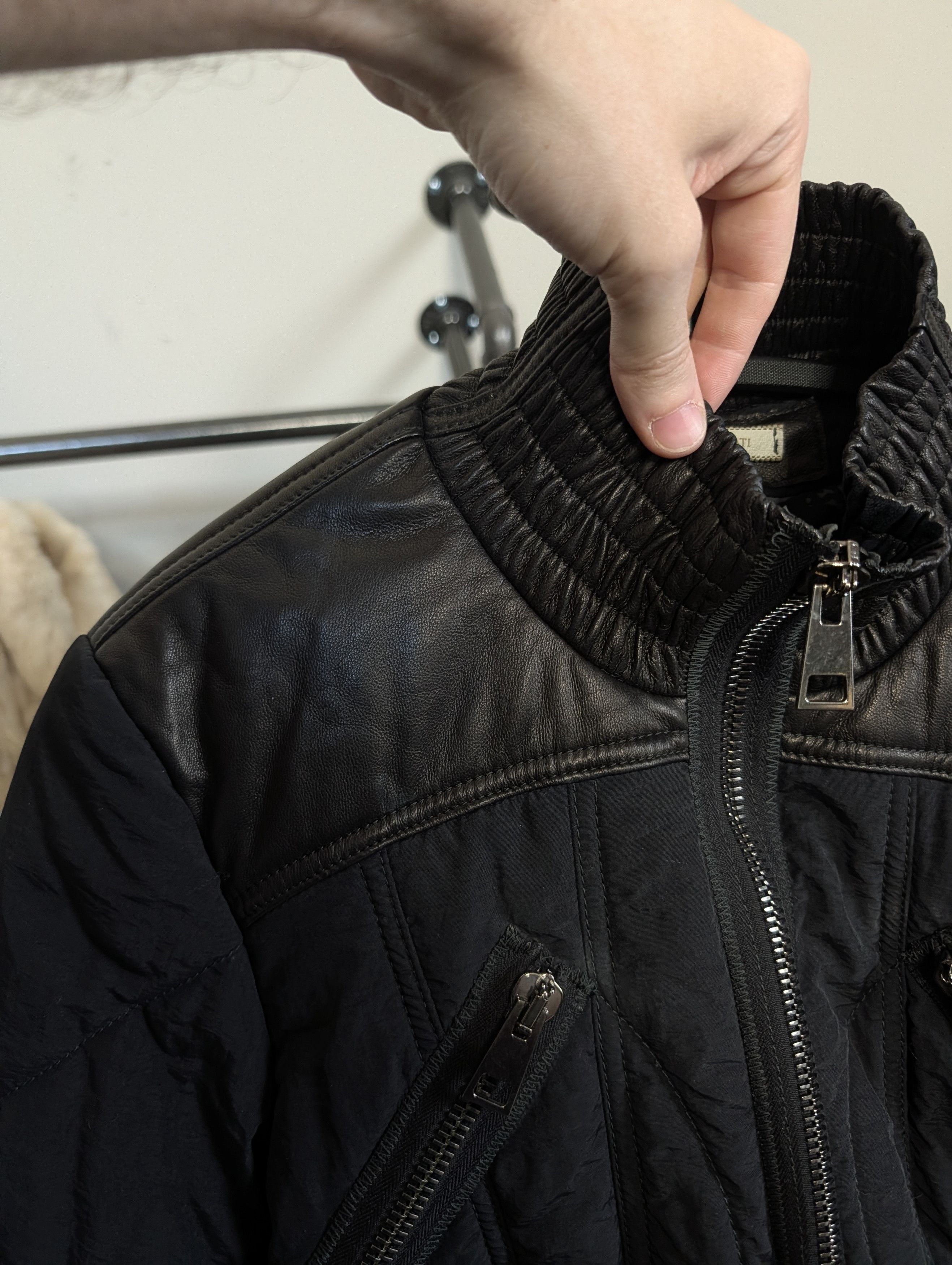 Italia Independent RONCARATI Lamb Leather Quilted Nylon Cropped Bomber Size M / US 6-8 / IT 42-44 - 9 Thumbnail