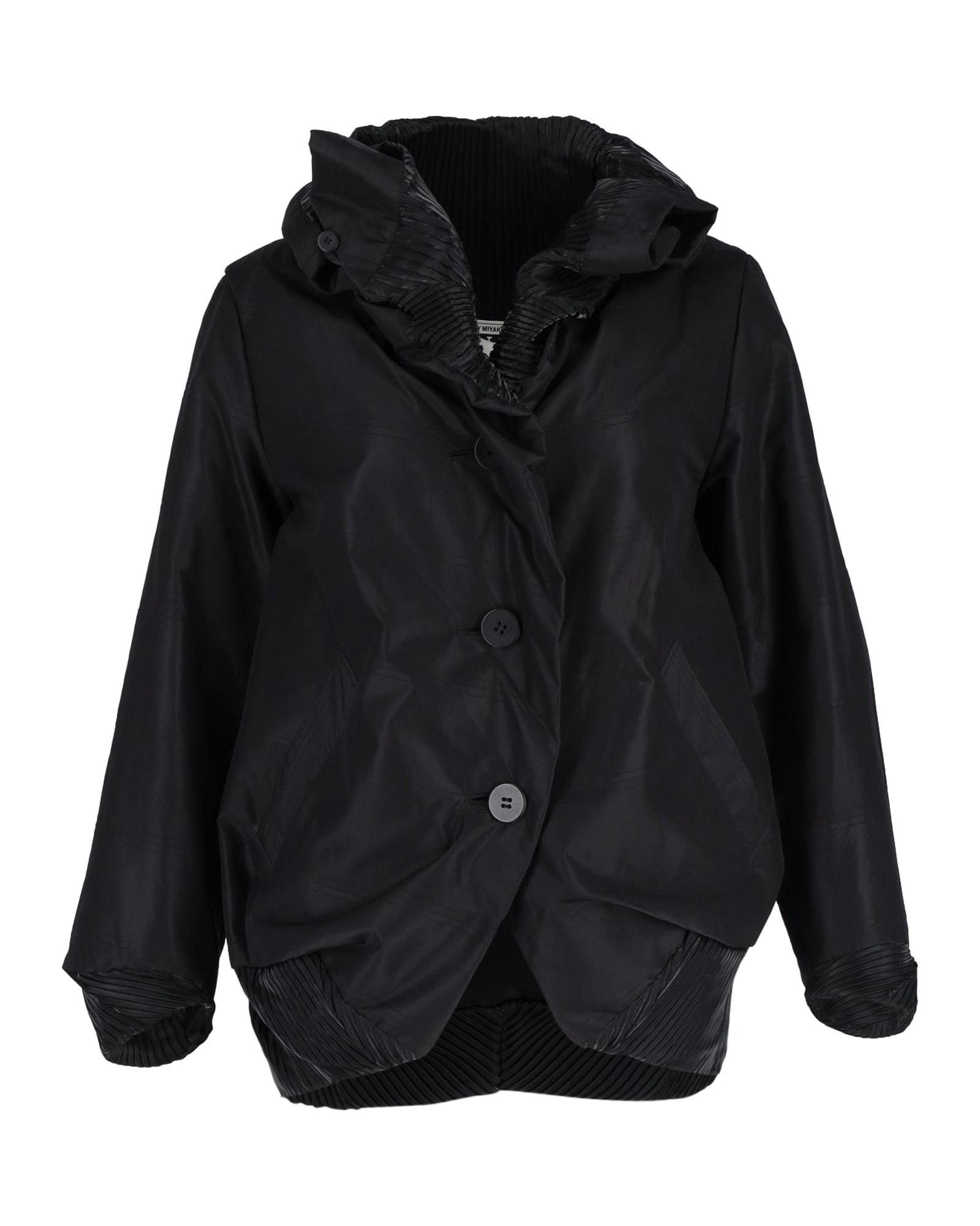 image of Issey Miyake Avant-Garde Black Silk Pleated Collar Jacket, Women's (Size Medium)