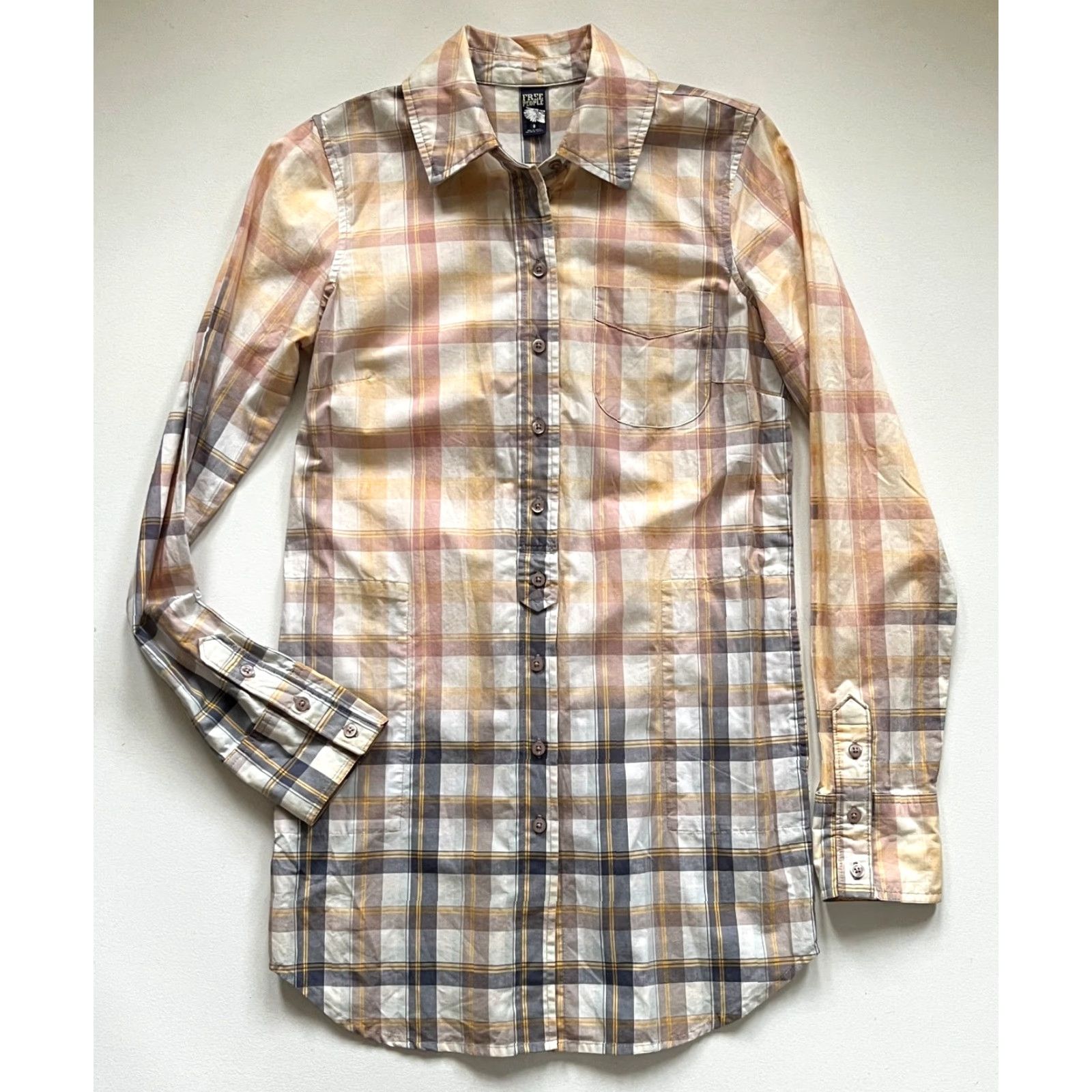 Free People NWT Free People Tunic Top Navy Plaid Size 8 Womens Button-Up Shirt 100% Cotton Long Sleeve Size M / US 6-8 / IT 42-44 - 3 Thumbnail