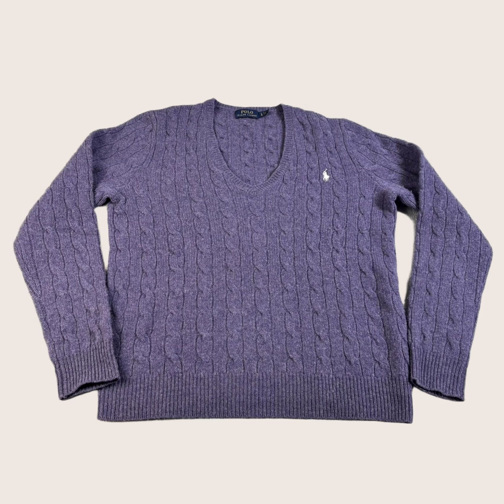 Polo Ralph Lauren Polo Ralph Lauren Sweater Woman Large Purple Wool Cashmere V-Neck Cable Knit Logo Pullover Winter Casual Size L / US 10 / IT 46 - 1 Thumbnail