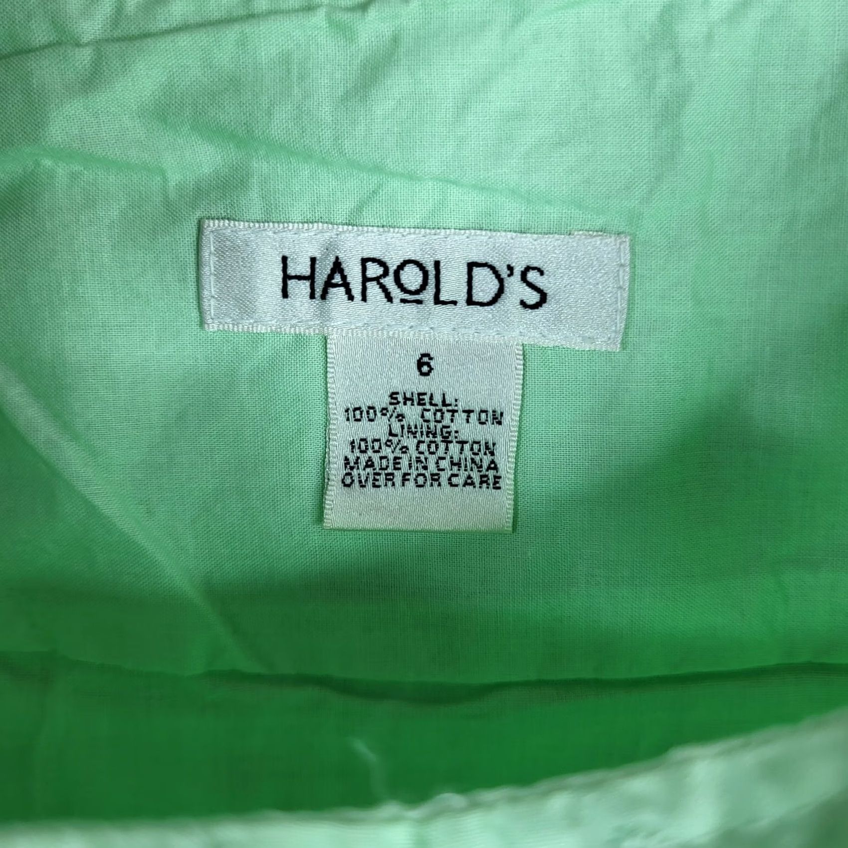 Vintage Harold's Women's Green Cotton A-Line Skirt Size 6 Knee Length Lined Dressy Casual Beltless Style 70s? Size 28" / US 6 / IT 42 - 5 Thumbnail
