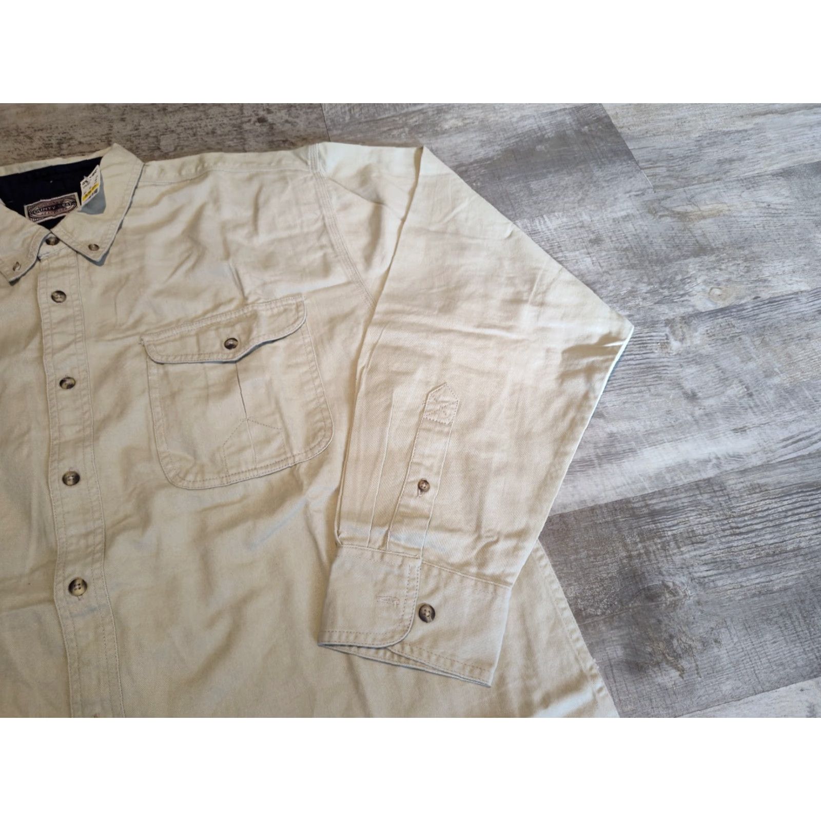 Vintage County Seat Mens Long Sleeve Shirt Size L Beige Cotton 90s Style Button-Down Casual Size US L / EU 52-54 / 3 - 2 Thumbnail