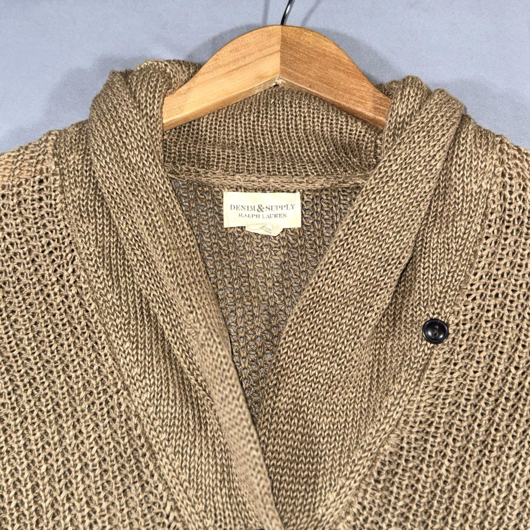 Vintage Denim & Supply Ralph Lauren Cardigan Sweater Womens XS Beige Linen Shawl Knit Open-Knit Front Pockets Buttons Casual Size XS / US 0-2 / IT 36-38 - 4 Thumbnail