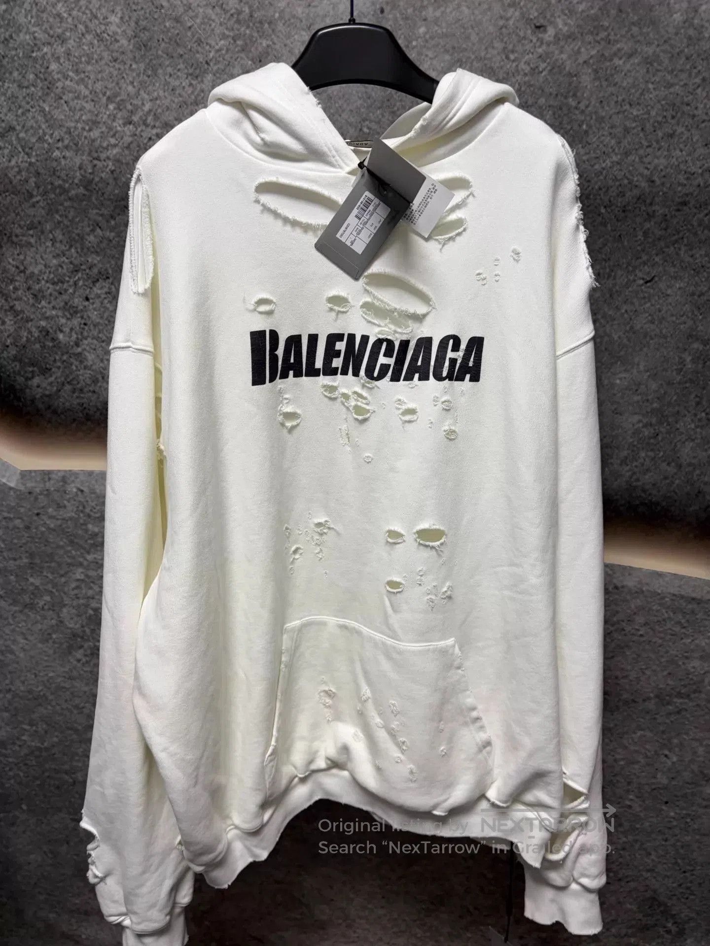 Balenciaga Distressed White Hoodie with Rips and Frayed Edges. Size US L / EU 52-54 / 3 - 1 Thumbnail