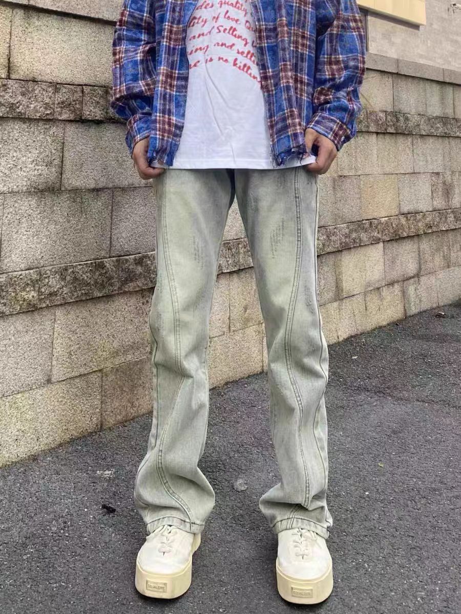 High street vintage micro-flared topstitched jeans