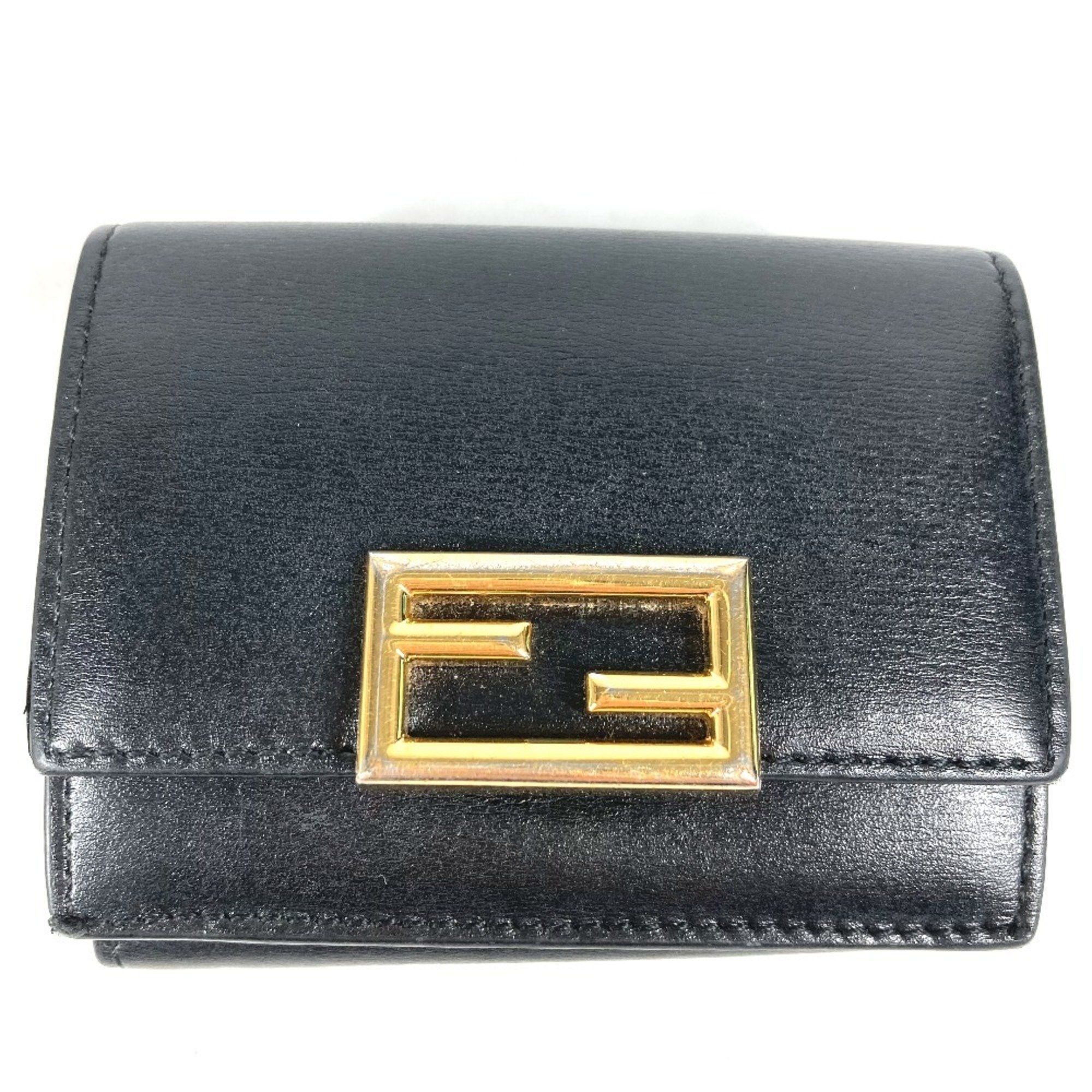 Fendi FENDI 8M0395 Logo Compact Wallet Tri-fold Leather Women's Black Size ONE SIZE - 1 Thumbnail