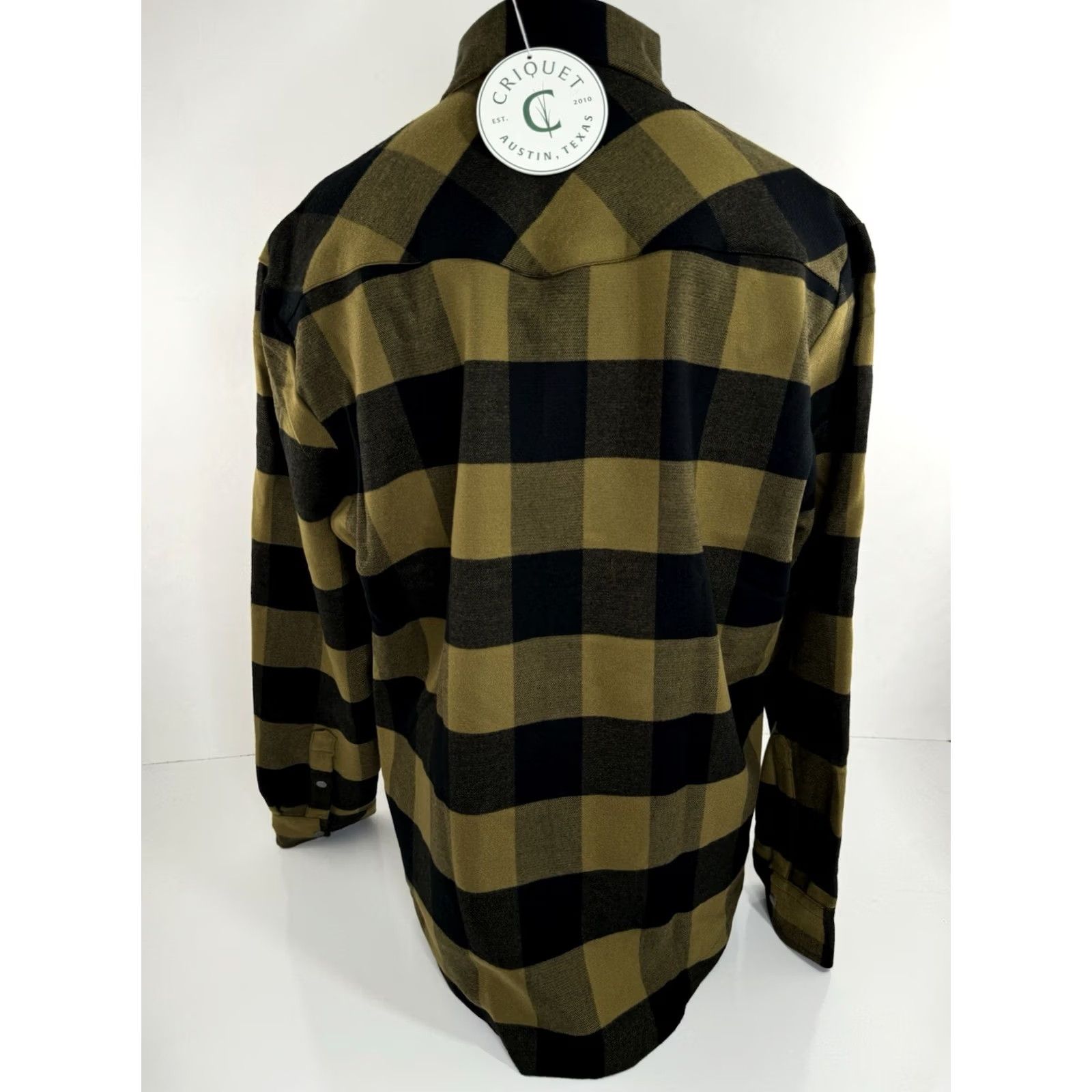 Vintage CRIQUET Shacket XL Olive / Black Plaid Flannel Heavy 3 Pocket Knit Snap Shirt Jacket Mens Regular XS-XL Replace Size US XL / EU 56 / 4 - 3 Thumbnail